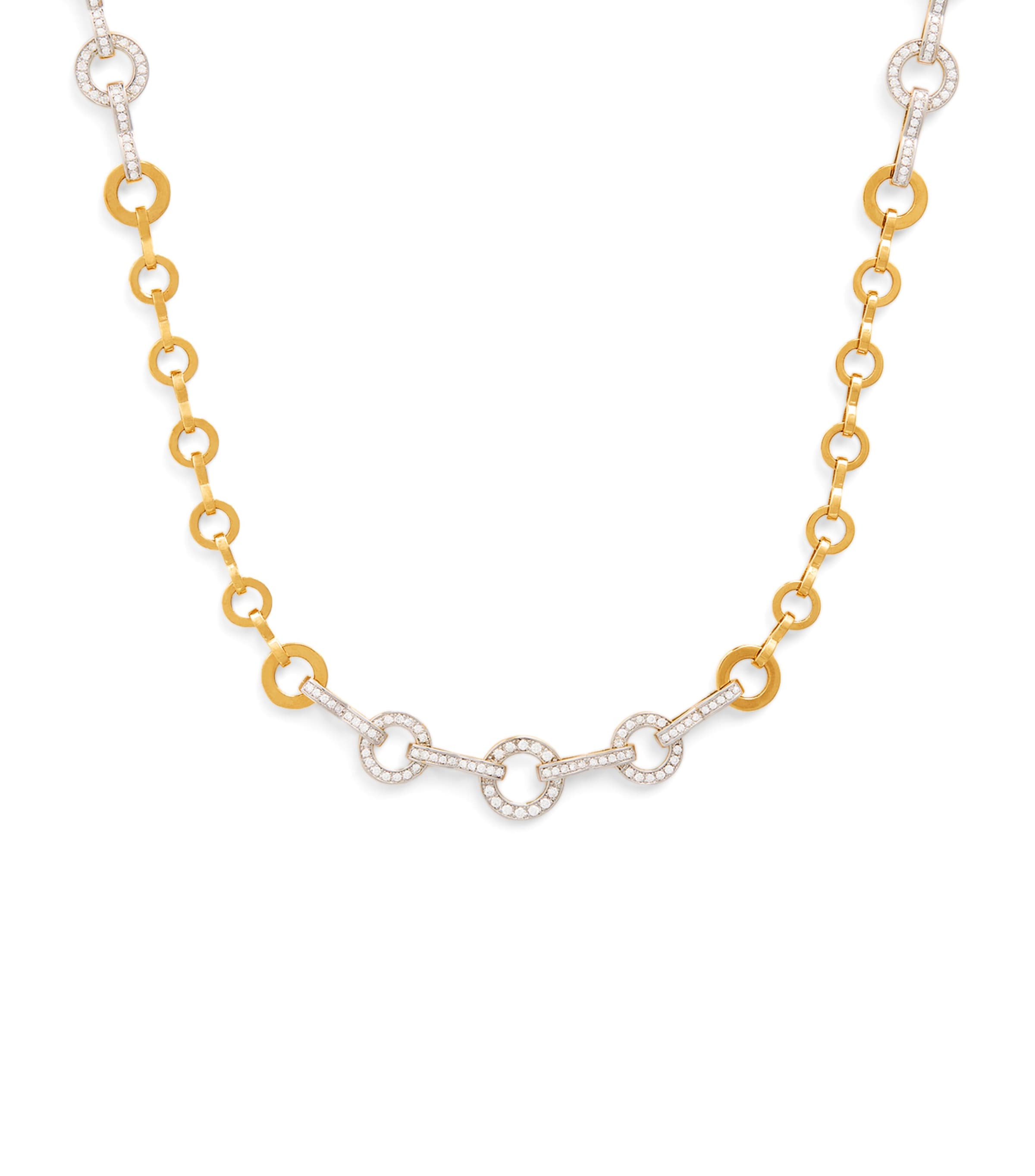 Yellow Gold and Pavé Diamond Candence Circle Chain Necklace