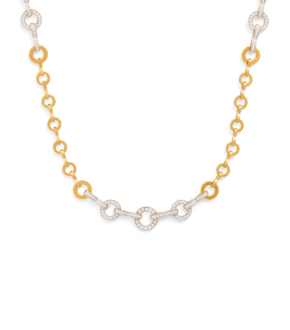 Yellow Gold and Pavé Diamond Candence Circle Chain Necklace