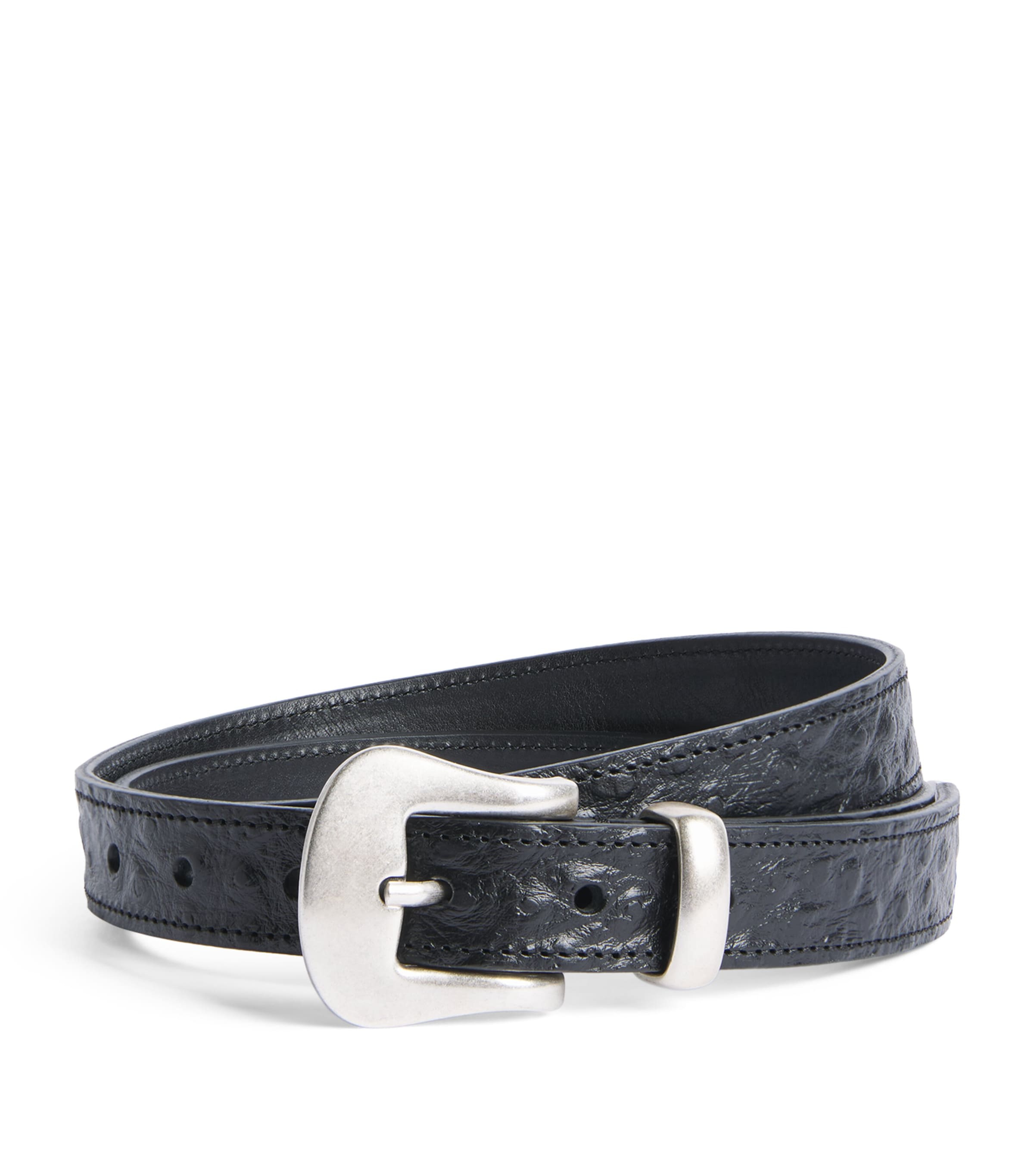 Molebo Leather Embossed Western Belt Black Leather