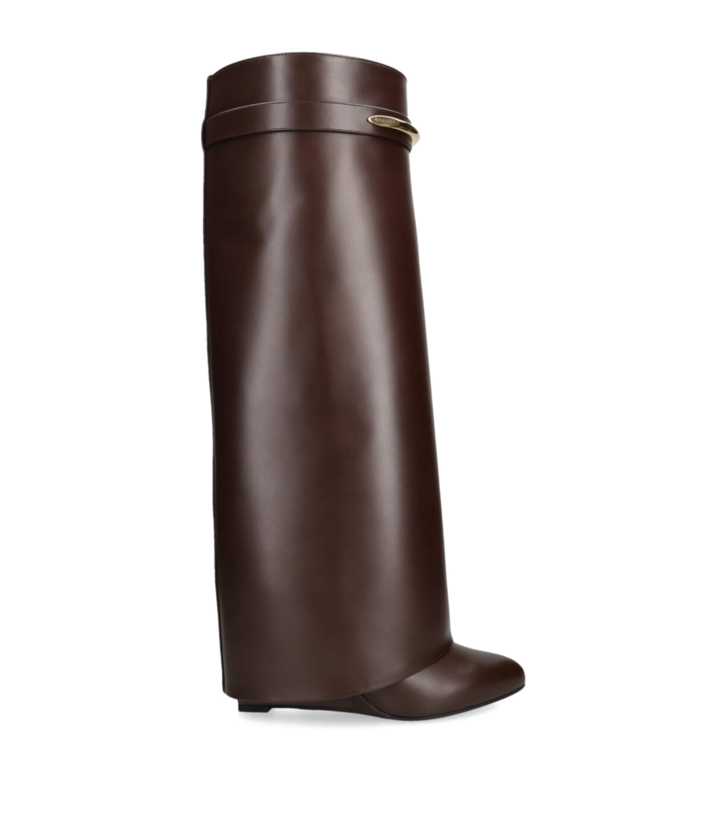 Givenchy Leather Shark Knee-High Boots 95 Dark Brown