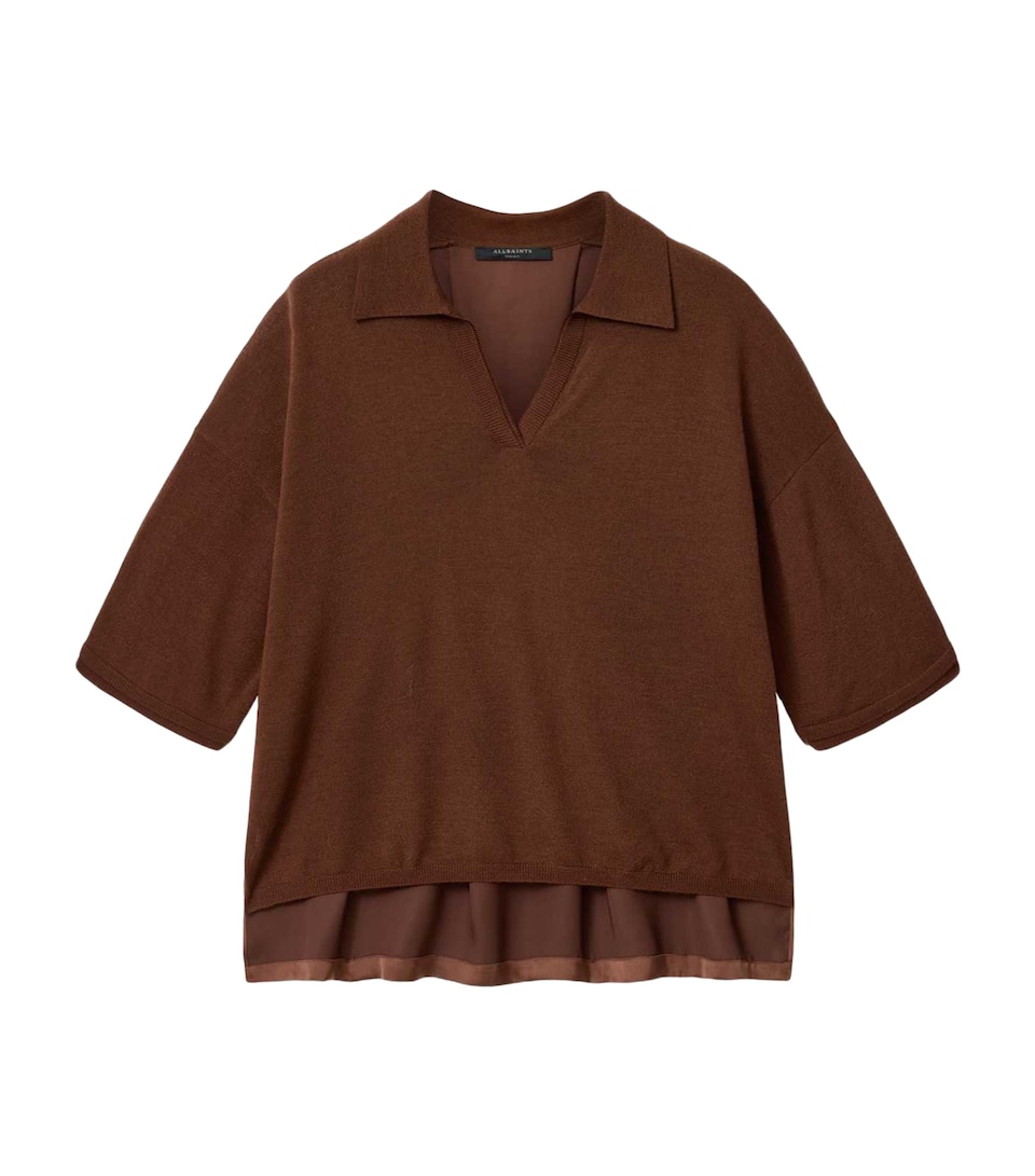 AllSaints Womens Wool Bern Polo Shirt Hot Choc Brown