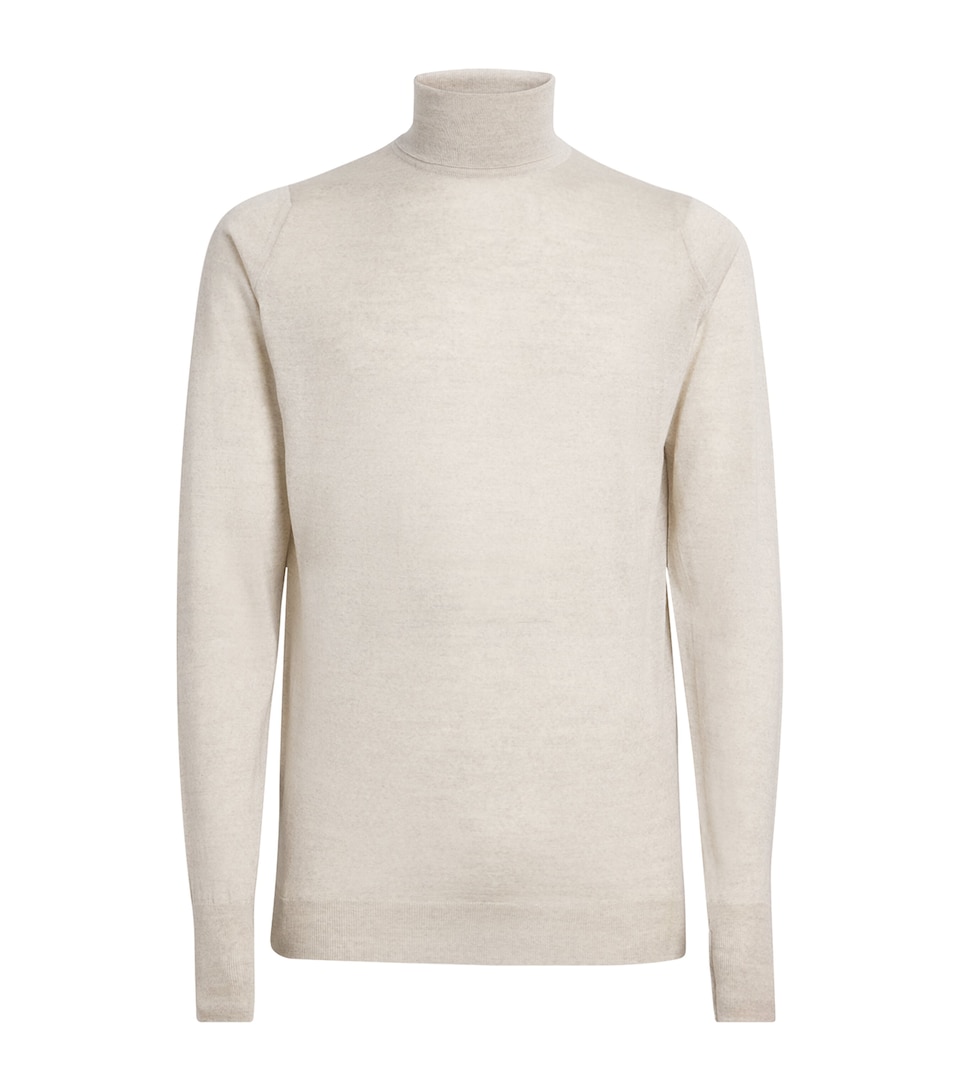 Alan Scott Mens Superfine Merino Wool Rollneck Sweater Natural