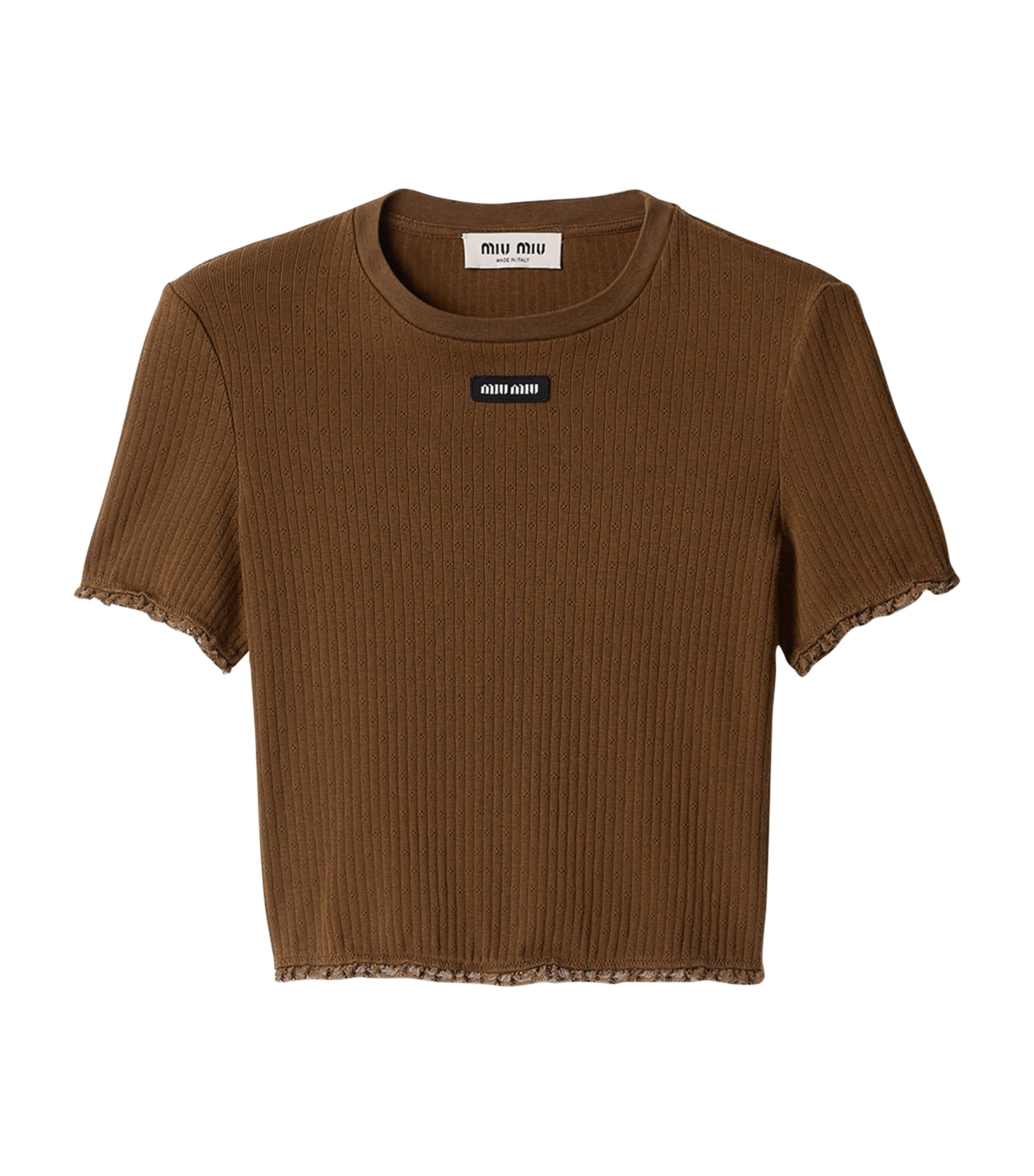 Miu Miu Womens Cotton Pointelle Cropped T-shirt