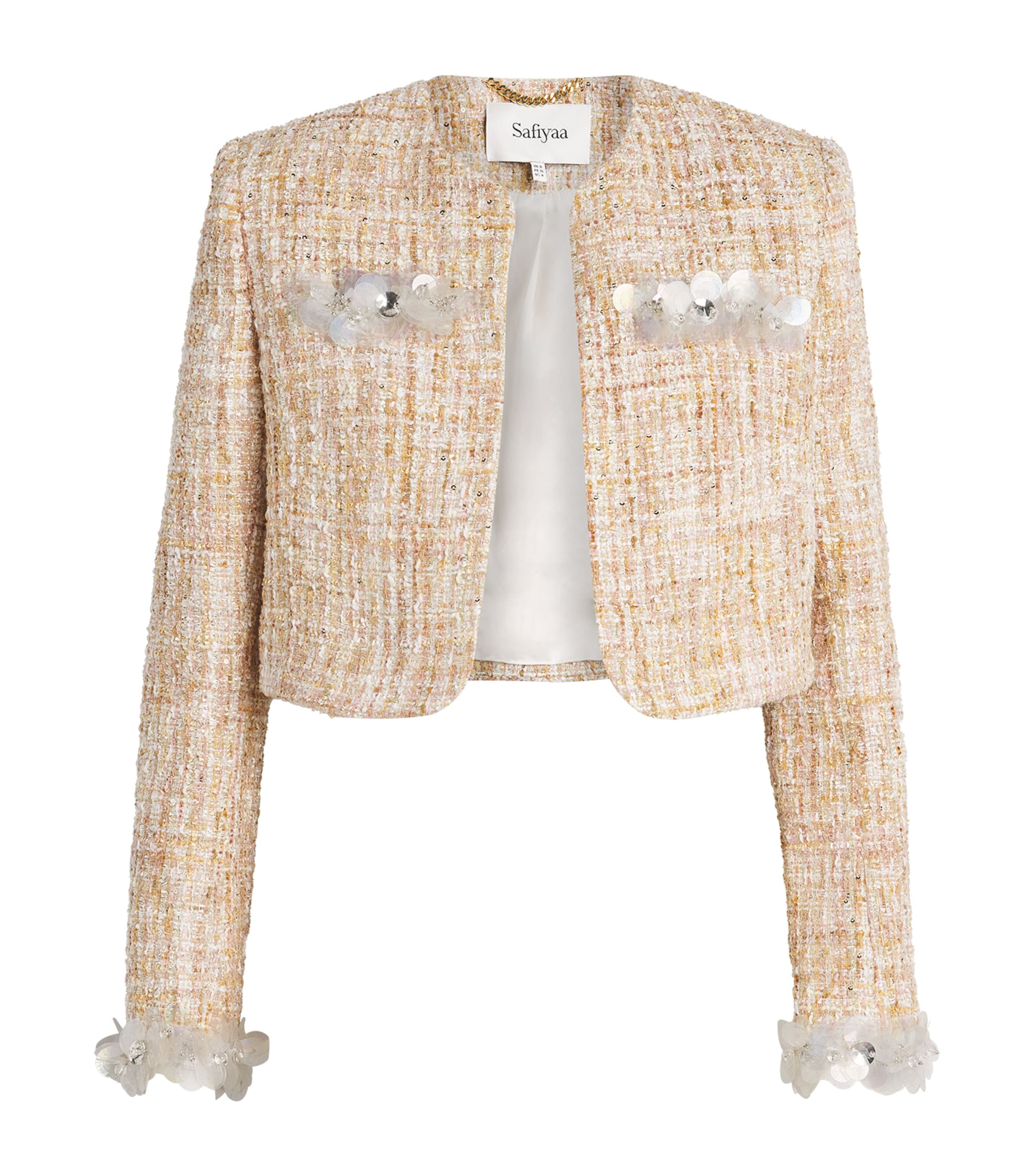 Safiyaa Womens Tweed Embellished Soraya Jacket Pnk Ntrls W Iridscnt