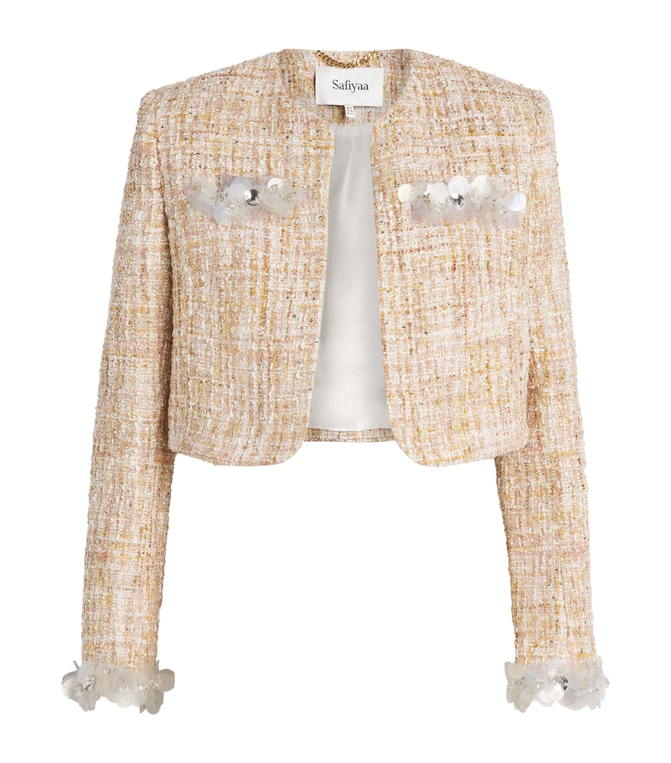Safiyaa Womens Tweed Embellished Soraya Jacket Pnk Ntrls W Iridscnt