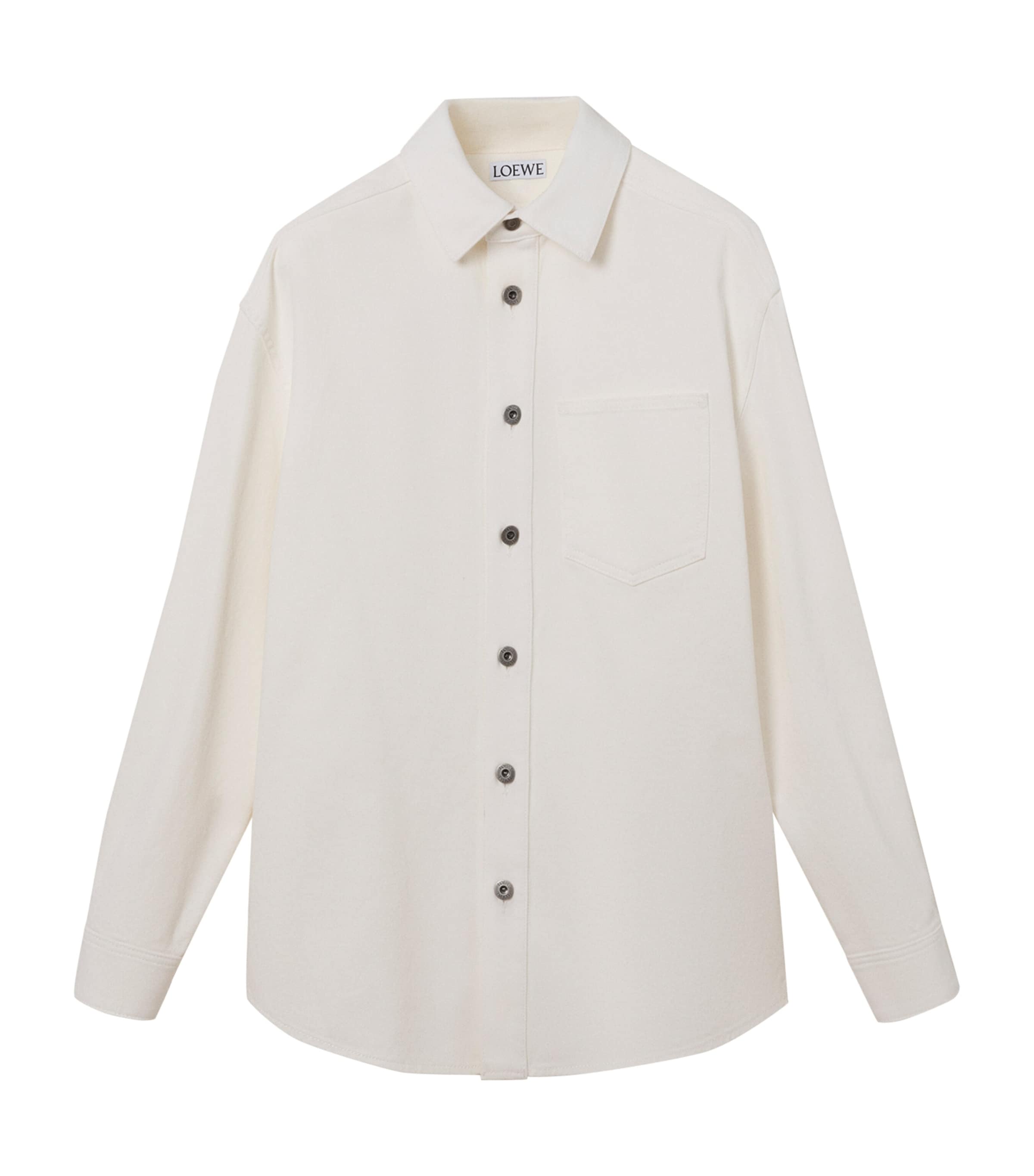 LOEWE Mens Denim Anagram-Patch Overshirt White