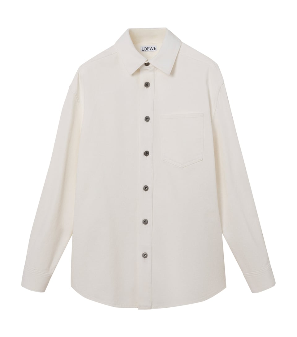 LOEWE Mens Denim Anagram-Patch Overshirt White