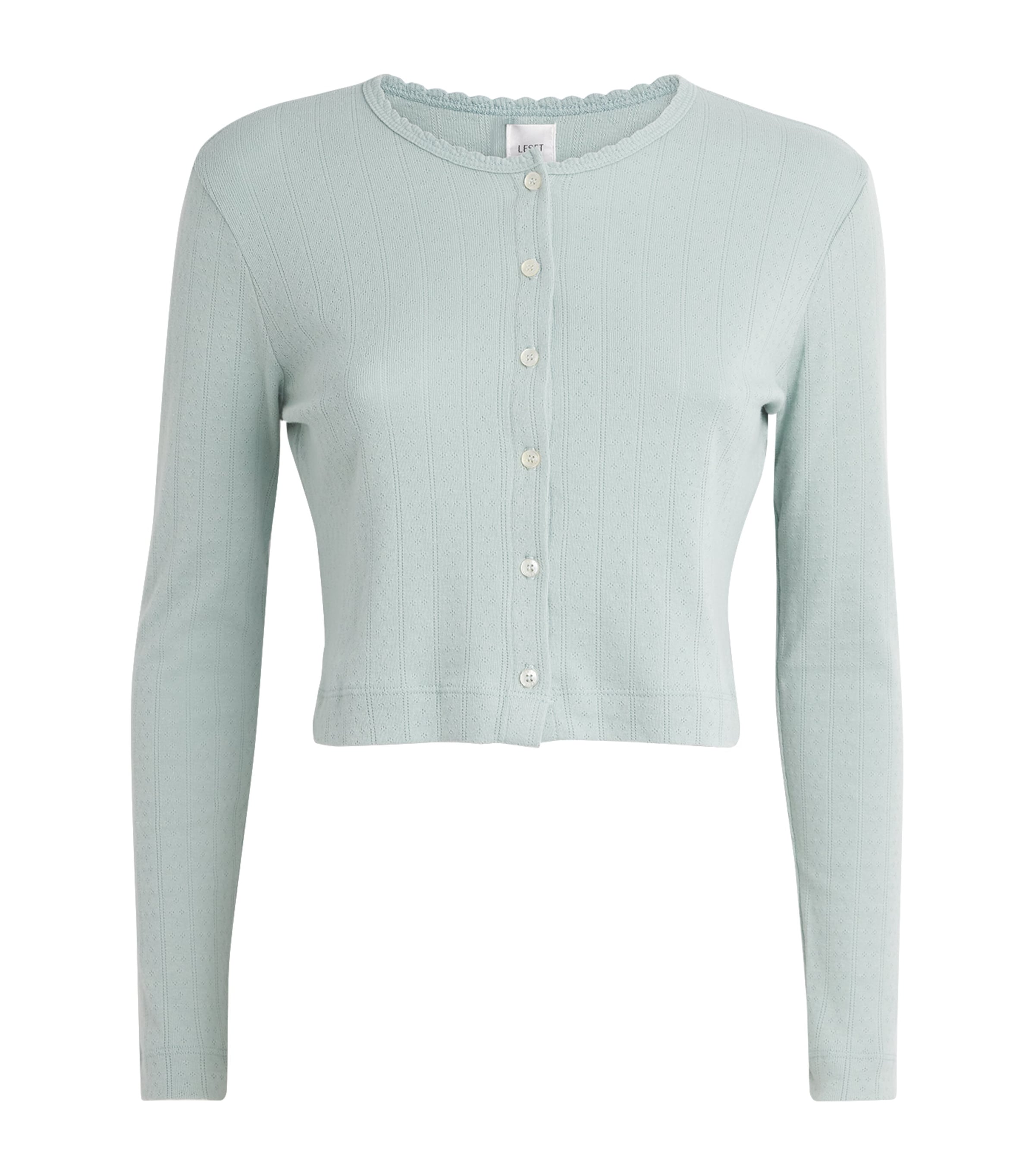 LESET Womens Cotton Pointelle Lounge Cardigan Eucalyptus