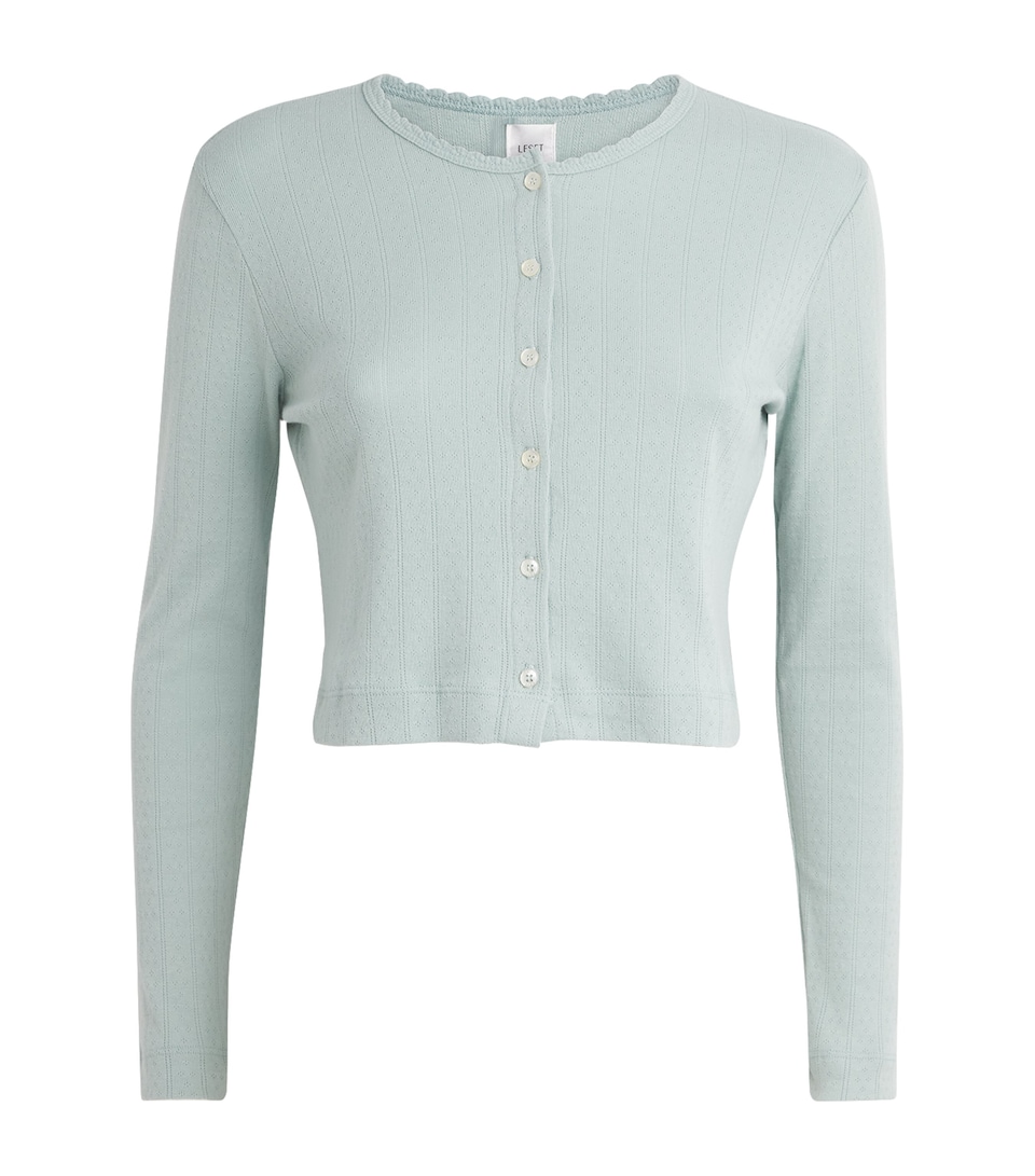 LESET Womens Cotton Pointelle Lounge Cardigan Eucalyptus