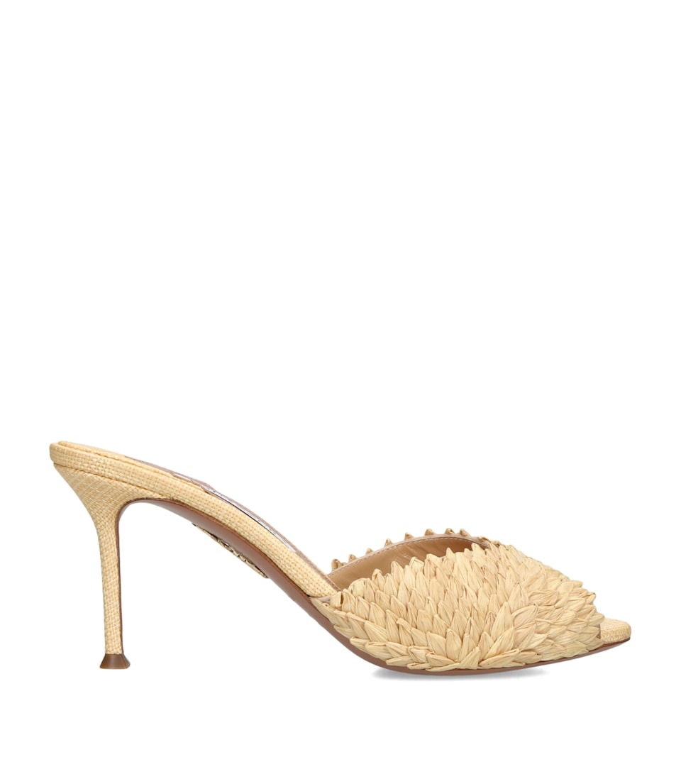 Aquazzura Raffia Rio Flirt Heeled Mules 75 Beige
