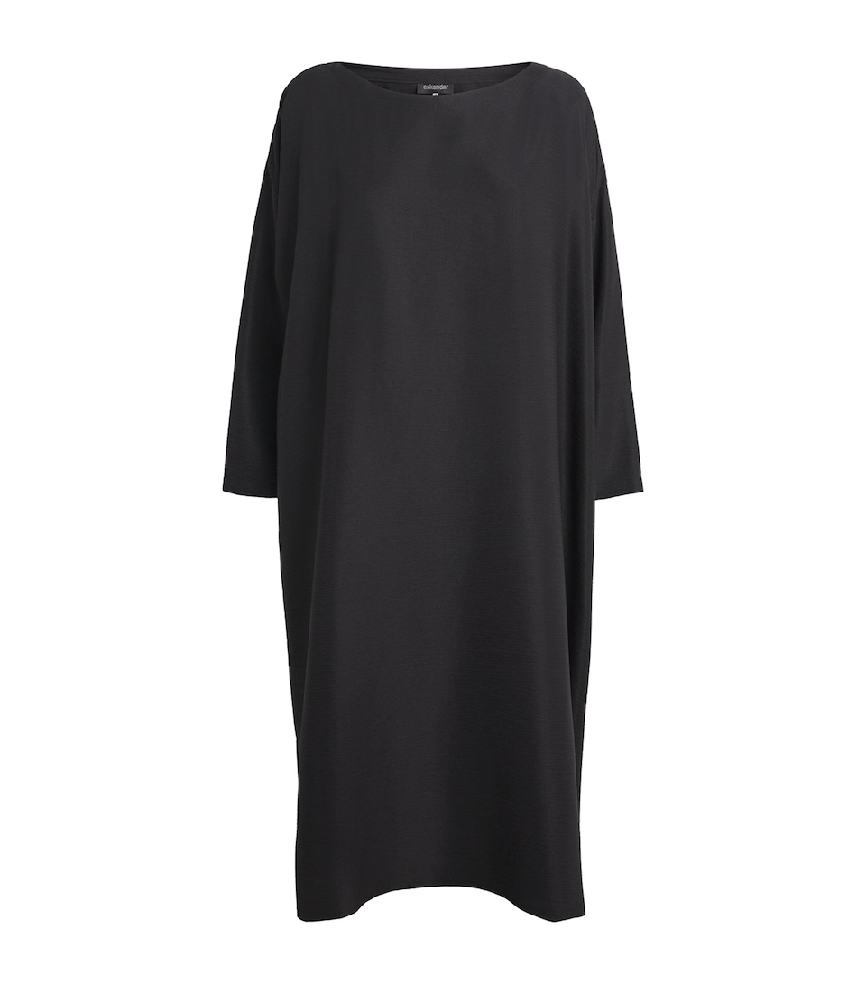 Eskandar Womens Silk Plissé Midi Dress Espresso