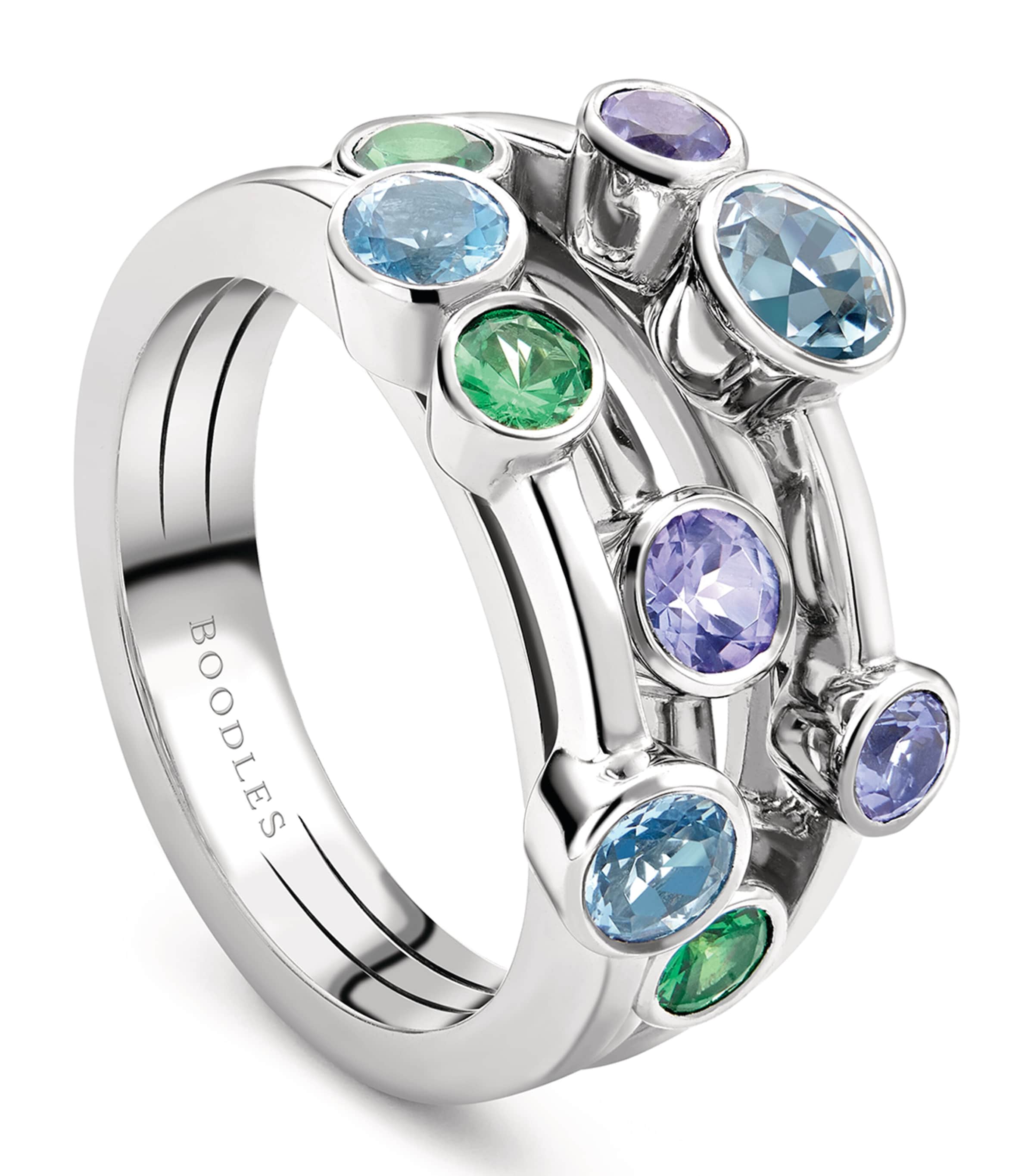 White Gold, Tsavorite, Tanzanite and Aquamarine Raindance Watercolour Ring
