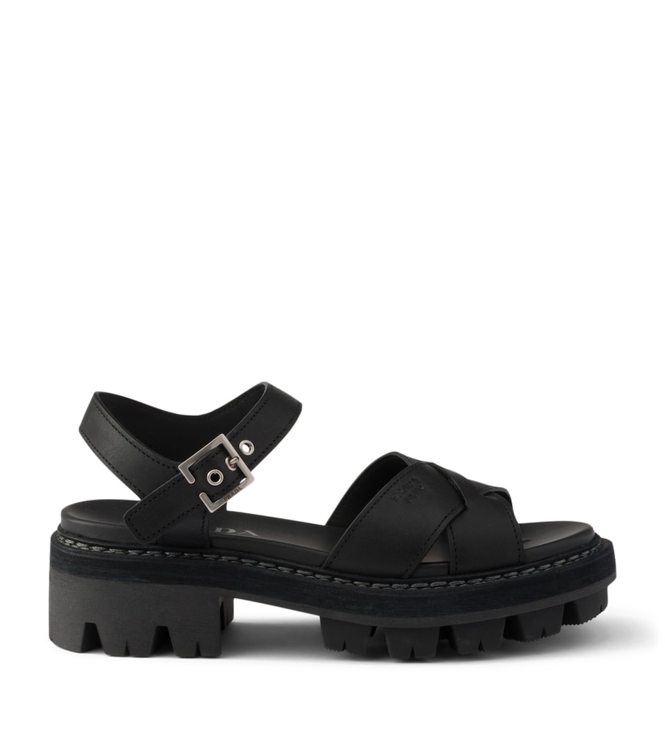Prada Lambskin Platform Sandals 55 Black