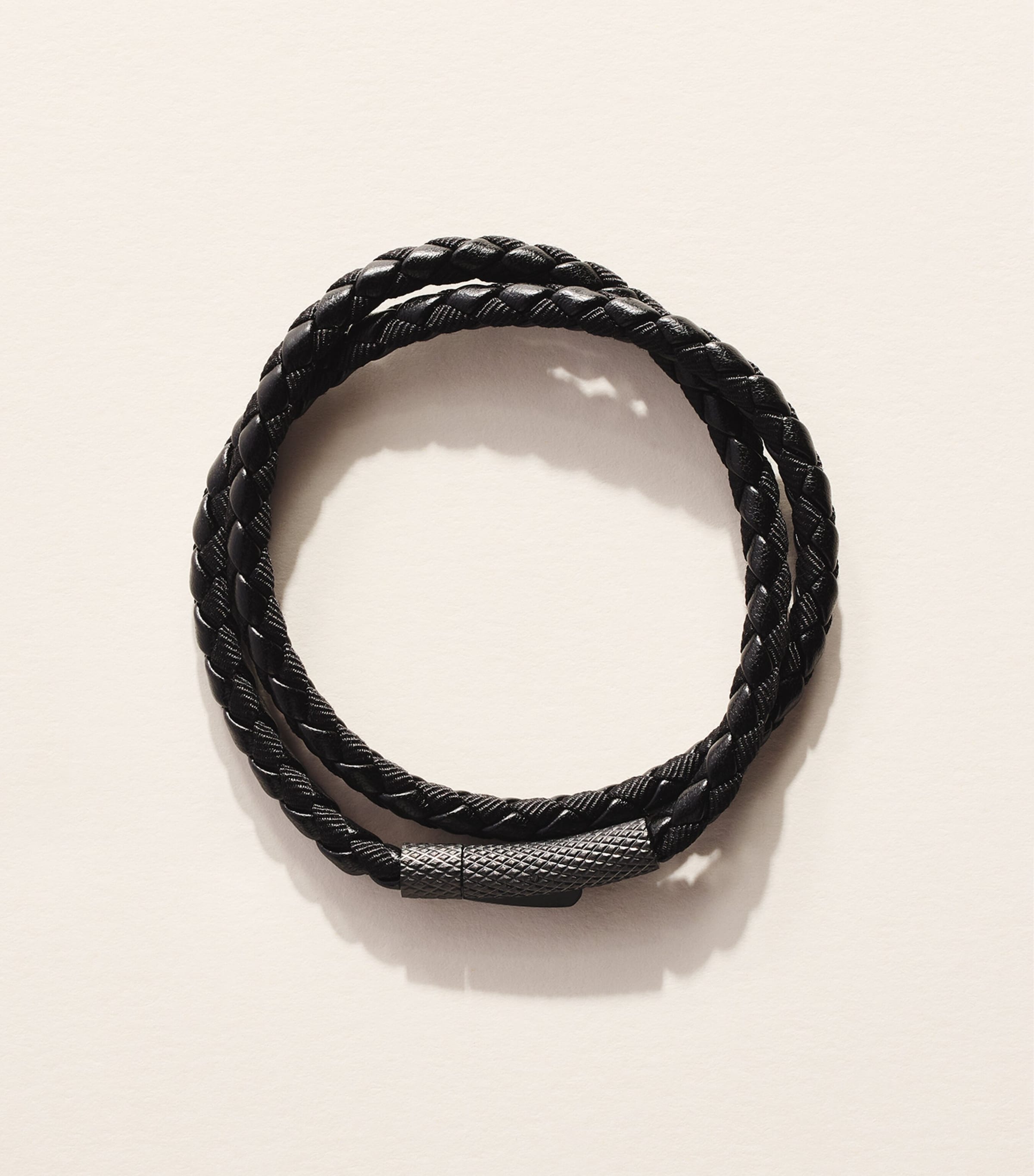 Tateossian Eco Leather Double-Wrap Braided Bracelet Black