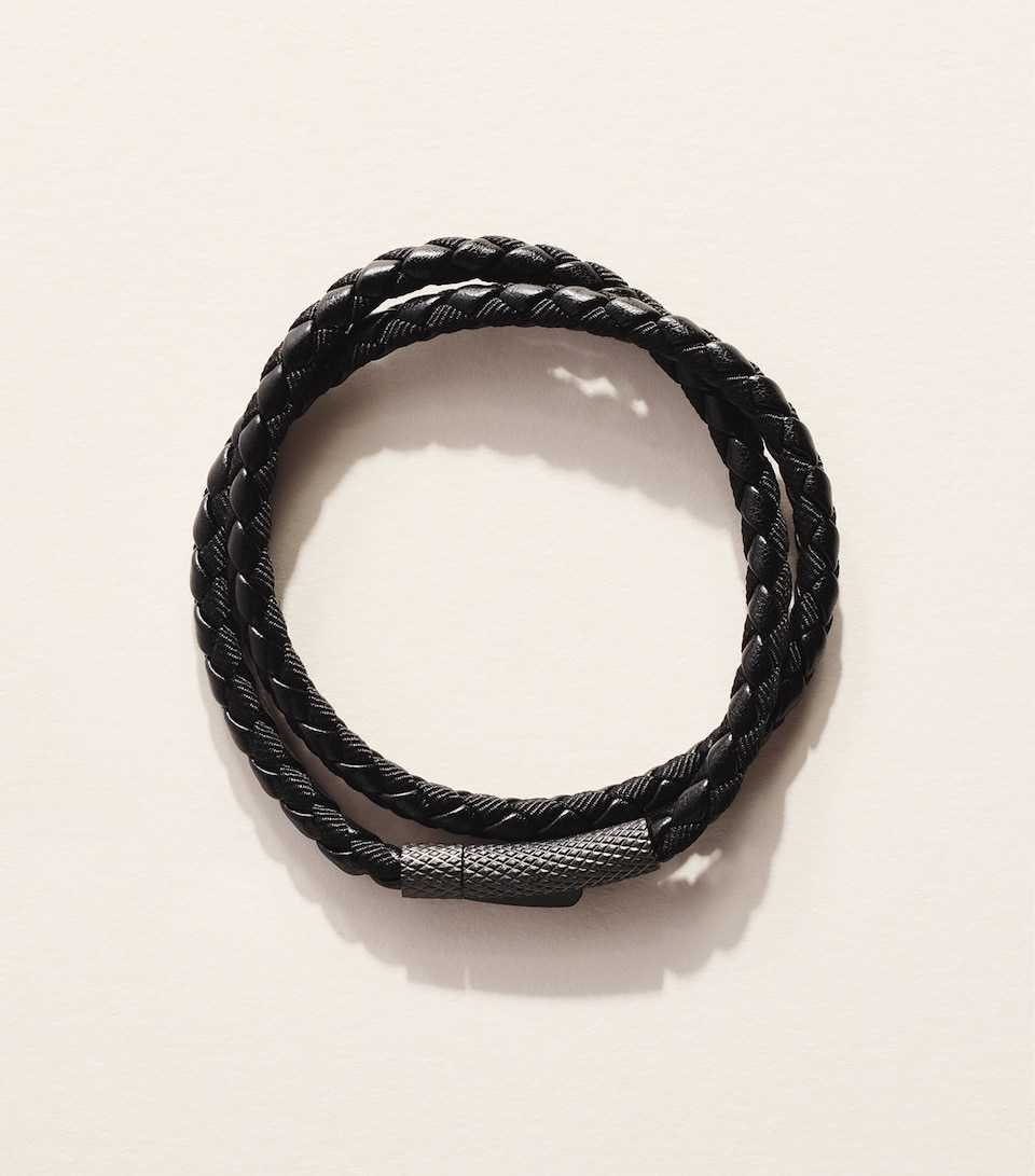 Tateossian Eco Leather Double-Wrap Braided Bracelet Black
