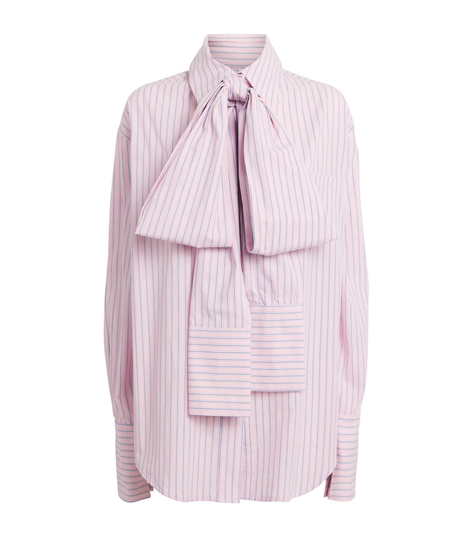 LATE FOR WORK Womens Cotton-Blend Striped Pussybow Shirt Brd Wht Str