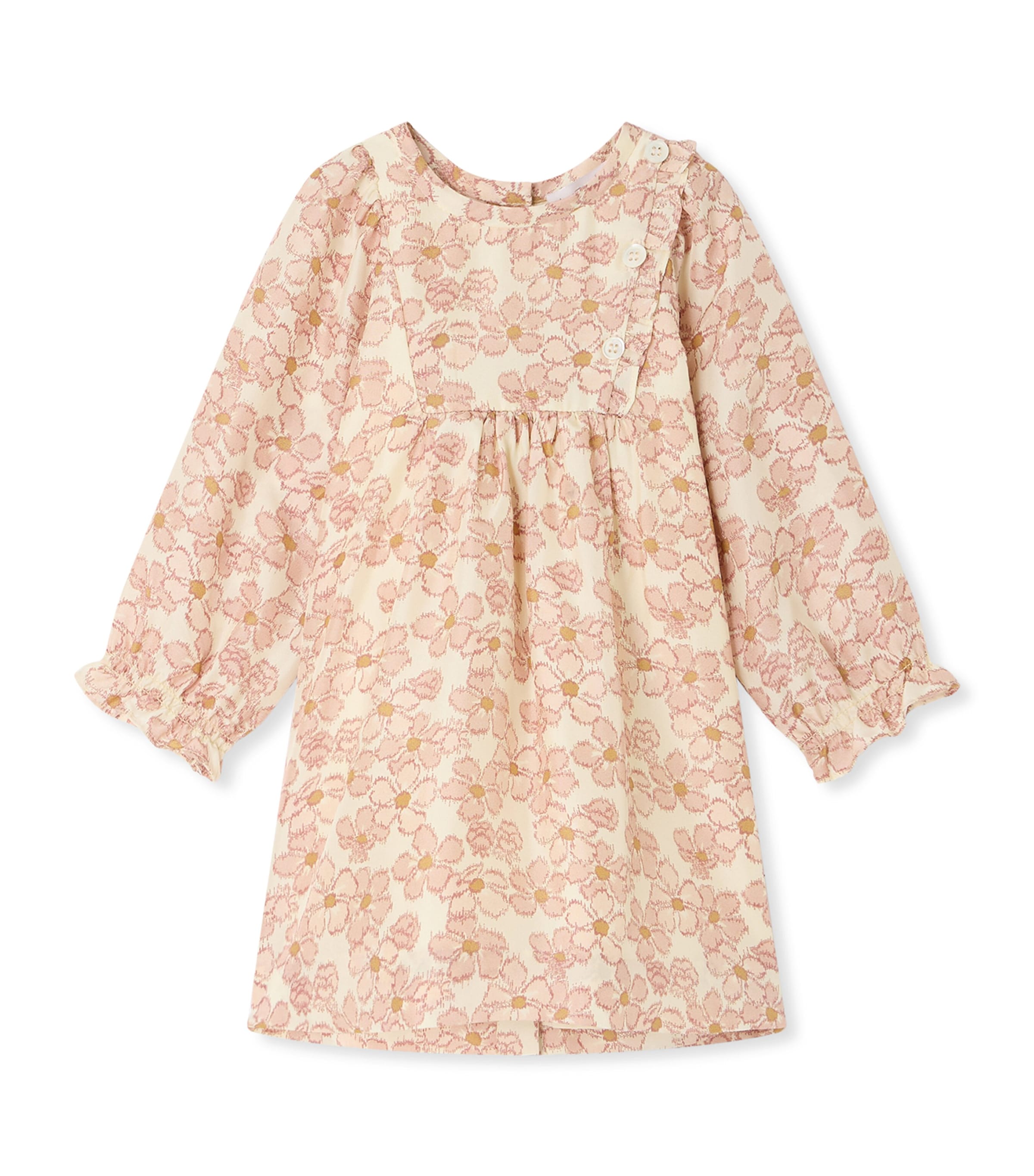 Bonpoint Silk Floral Long-Sleeve Dress (6-18 Months) Fleurs Rose