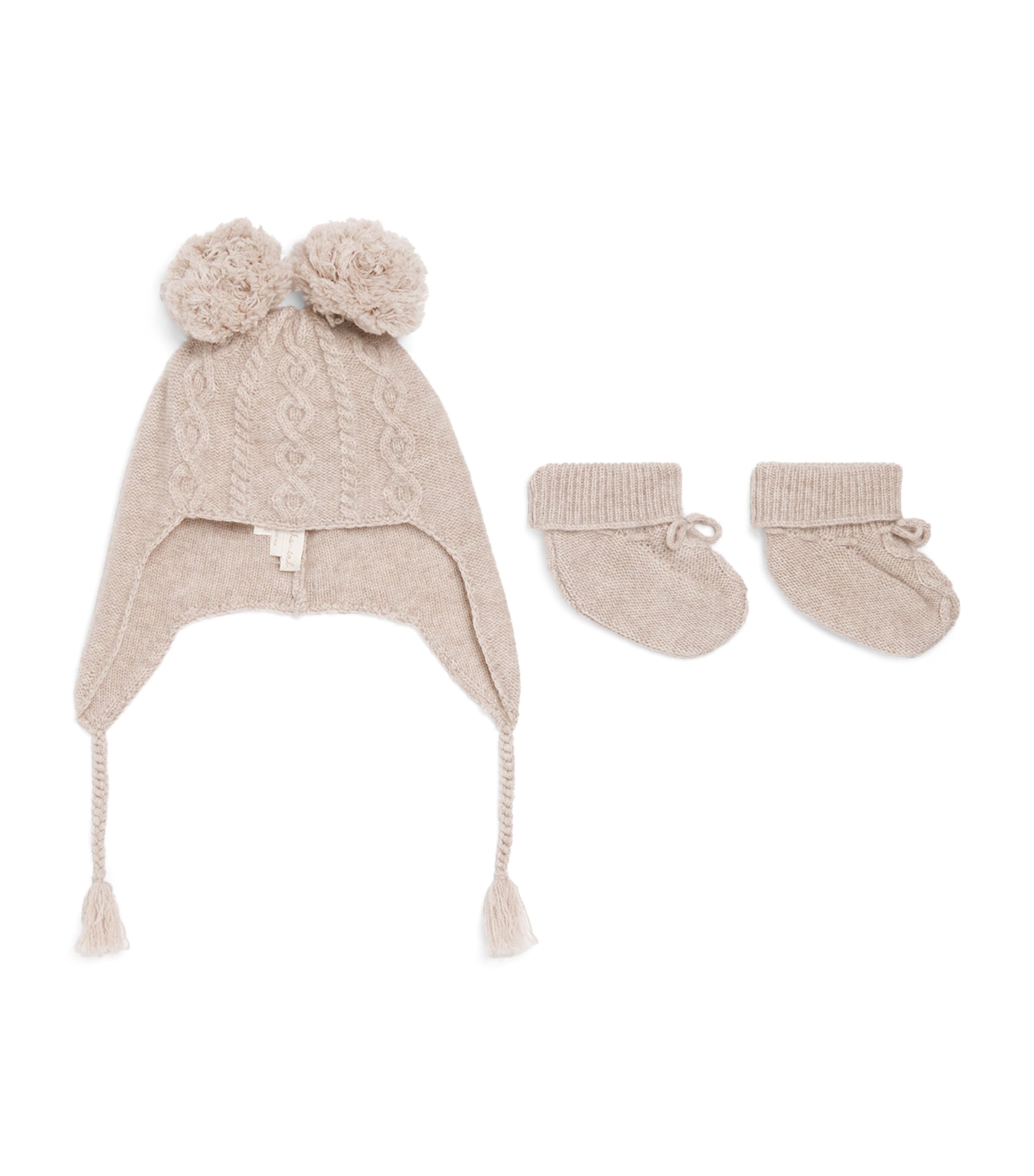 Wool-Cashmere Cable-Knit Benny Hat and Booties Set