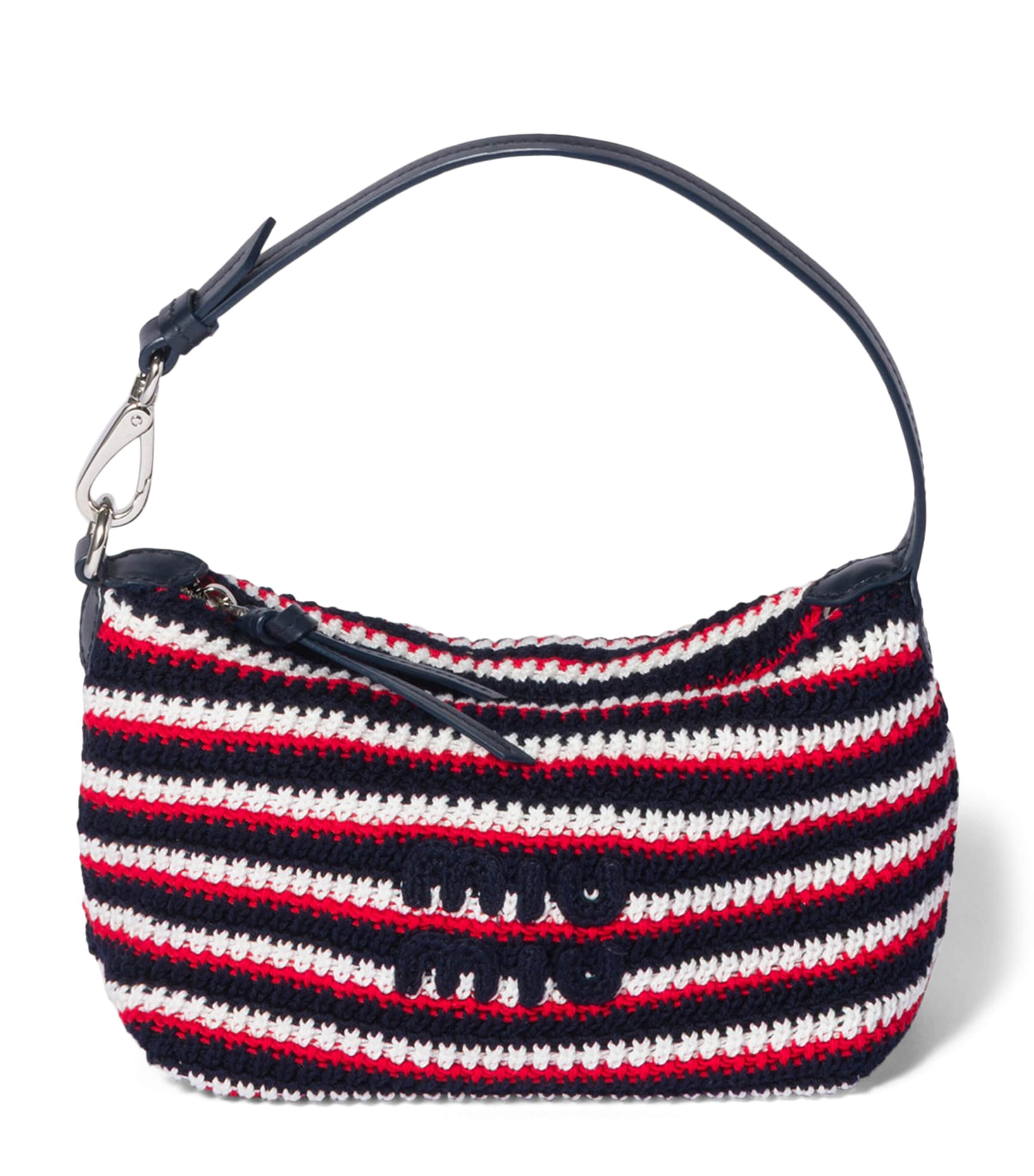 Miu Miu Crochet-Leather Logo Pouch Blue