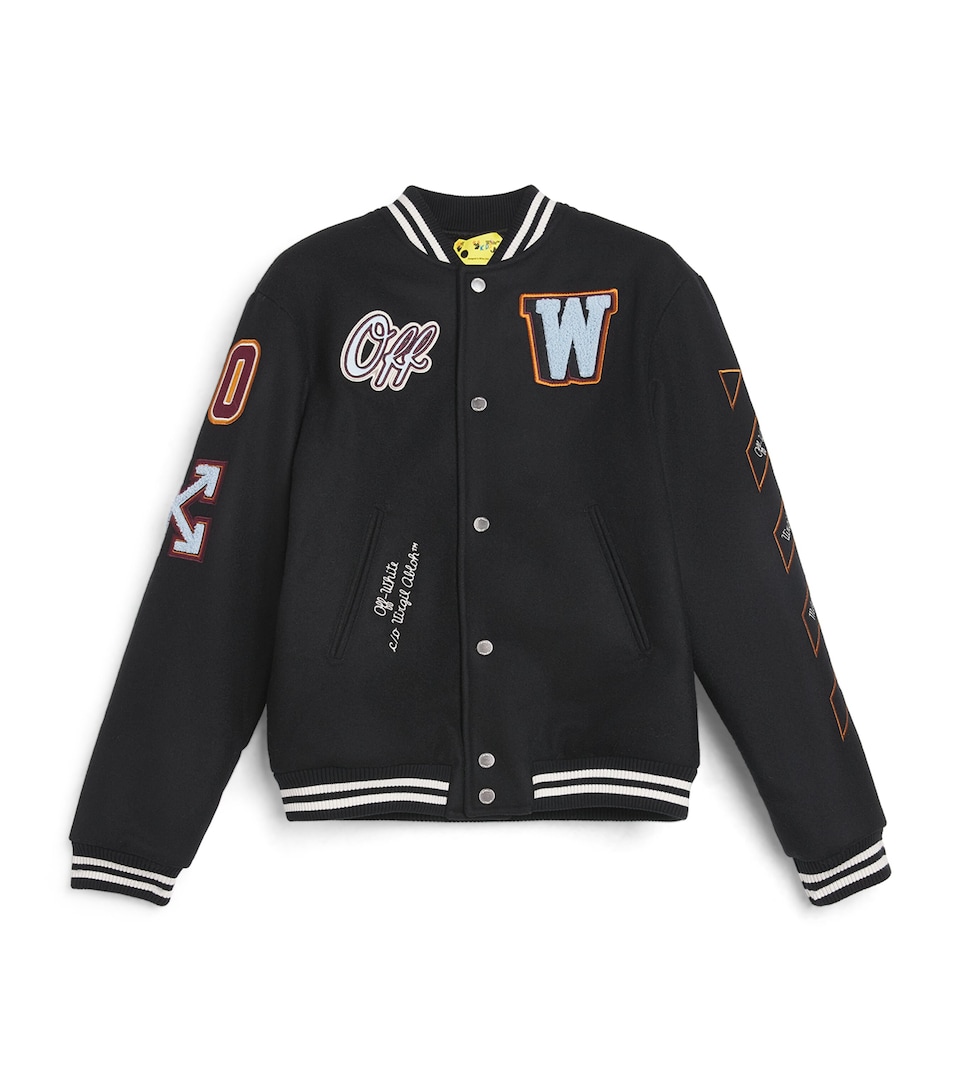Off-White Kids Wool-Blend Patch Varsity Jacket (12-16 Years) Black T