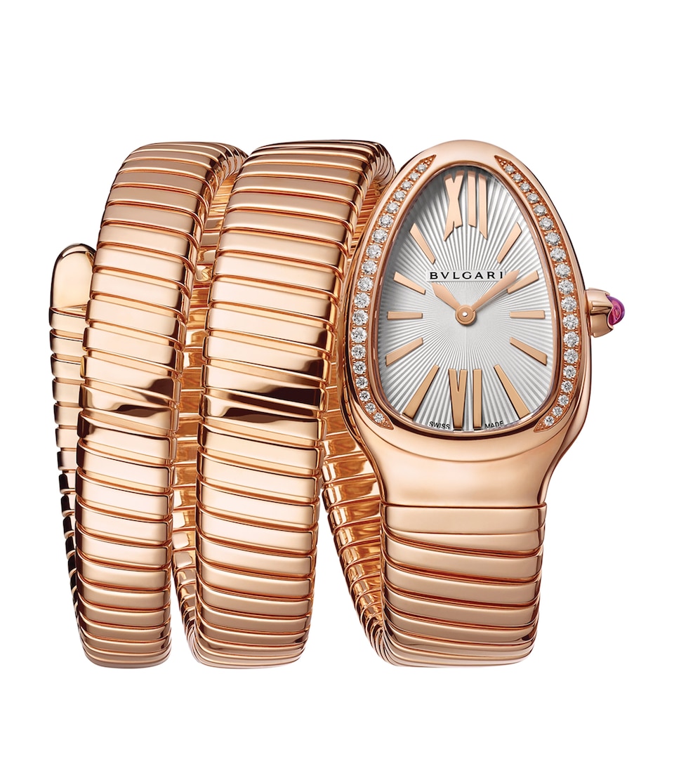 Bvlgari Rose Gold and Diamond Serpenti Tubogas Watch 35mm White