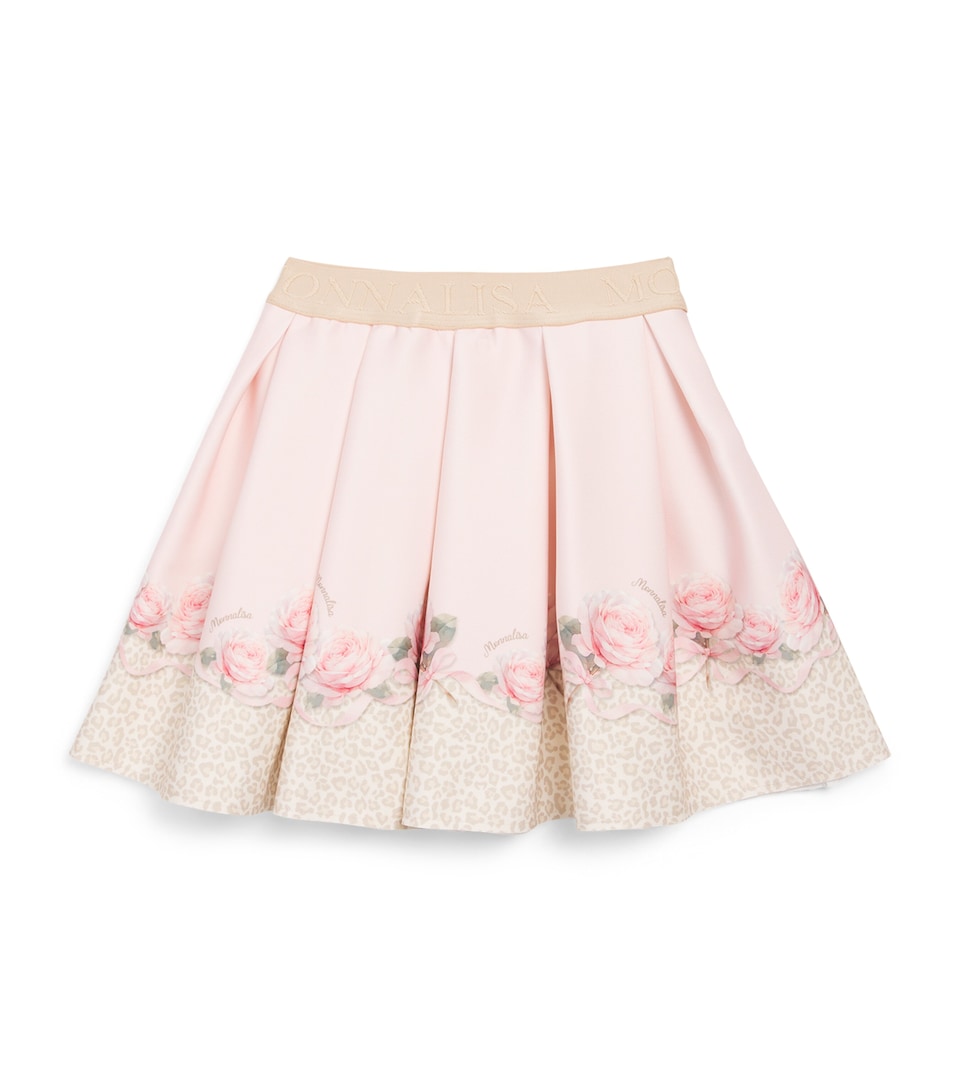 Monnalisa Floral and Leopard Print Pleated Skirt (12 Months-6 Years) Maculato