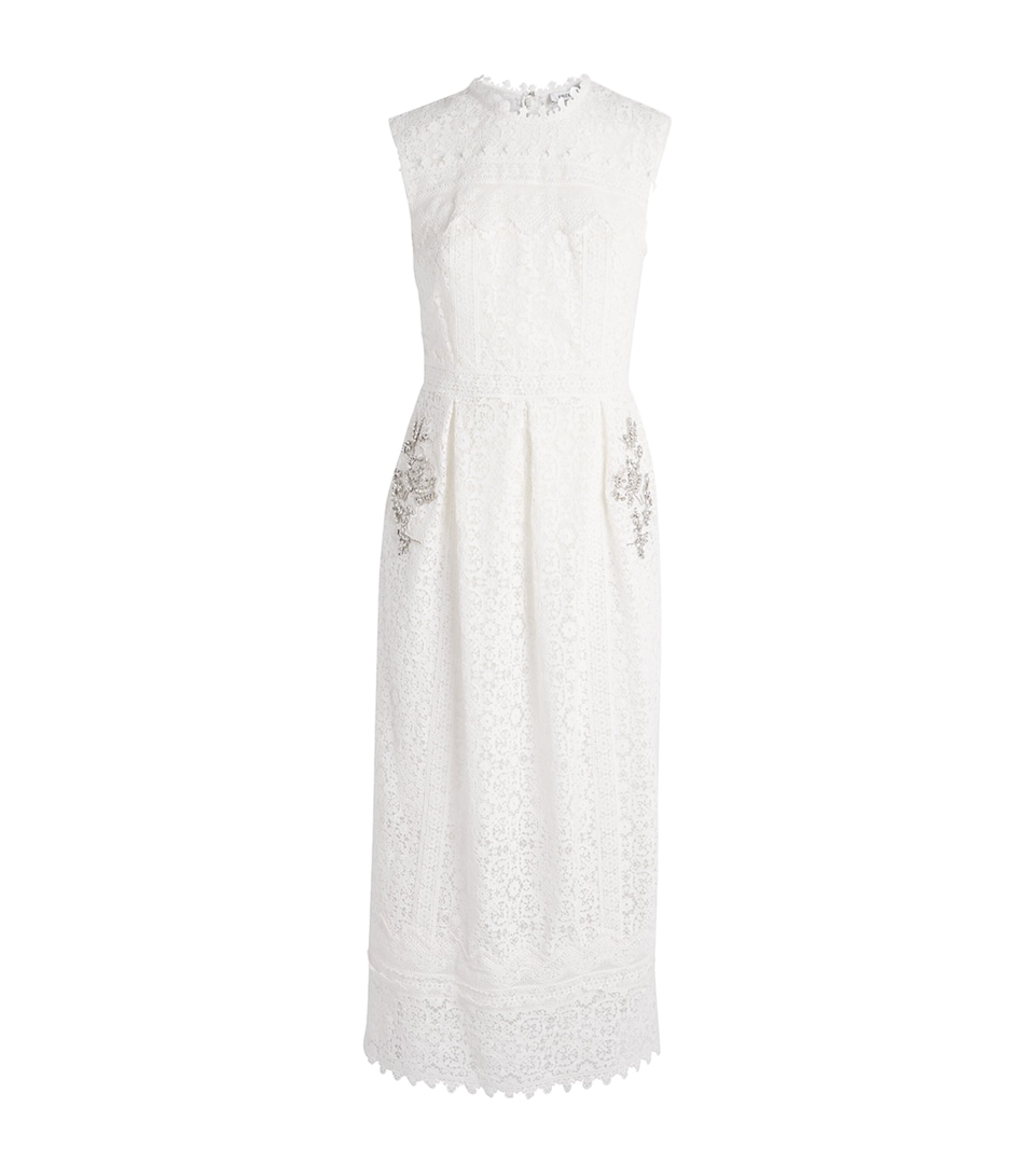 Erdem Womens Guipure Lace Embellished Midi Dress Off White