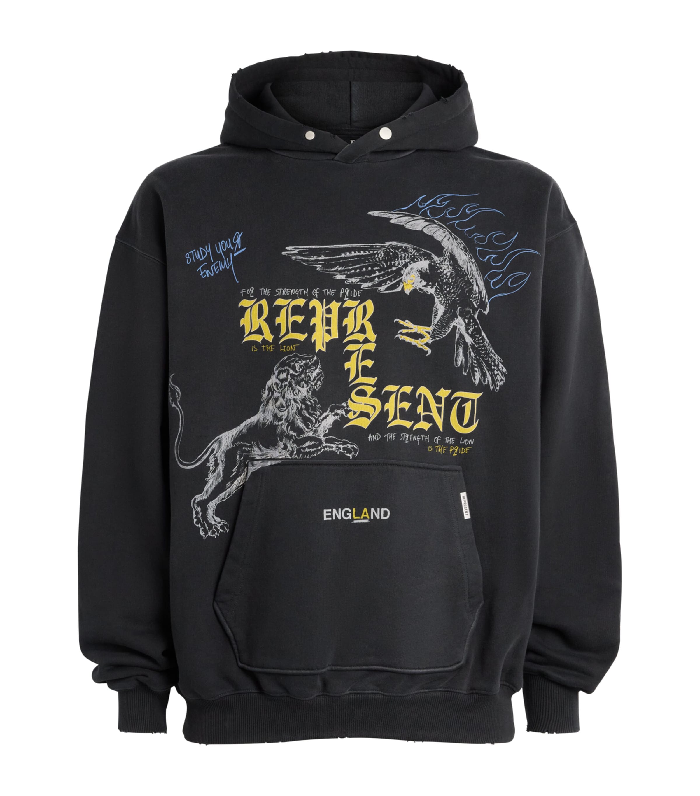 Represent Mens Cotton Enemy Graphic Hoodie Washed Black