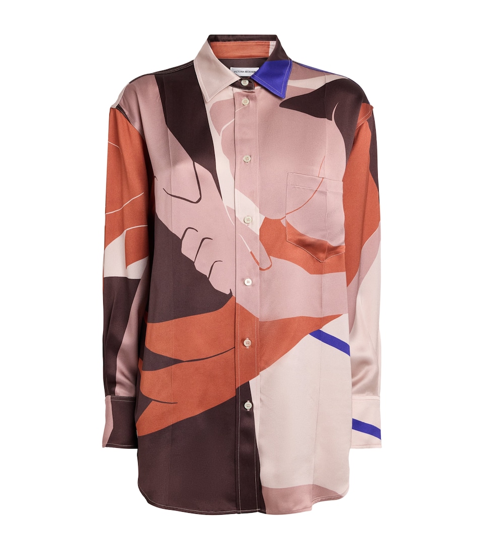 Victoria Beckham Womens Abstract Earth Print Remi Shirt Abstract Earth Beige