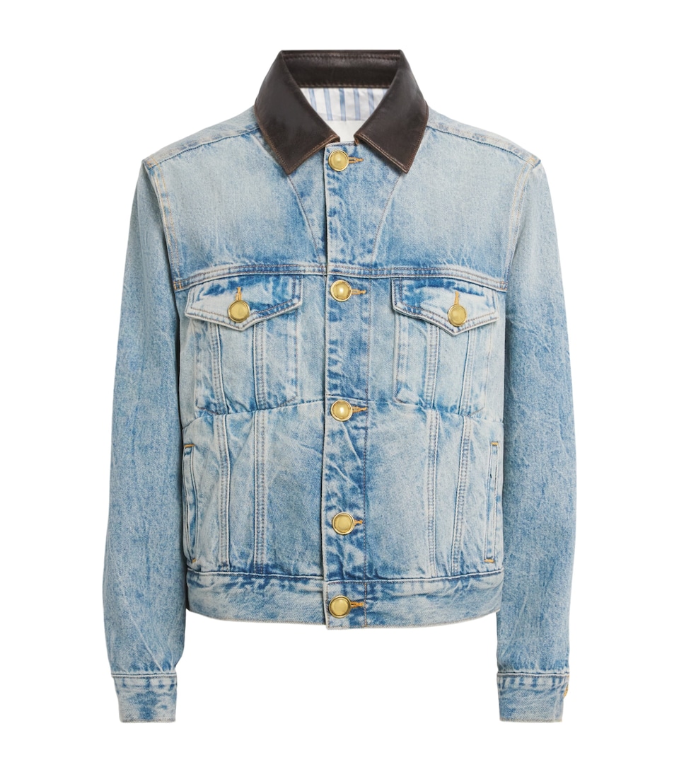 Sandro Paris Womens Leather-Collar Denim Jacket Blue Jean