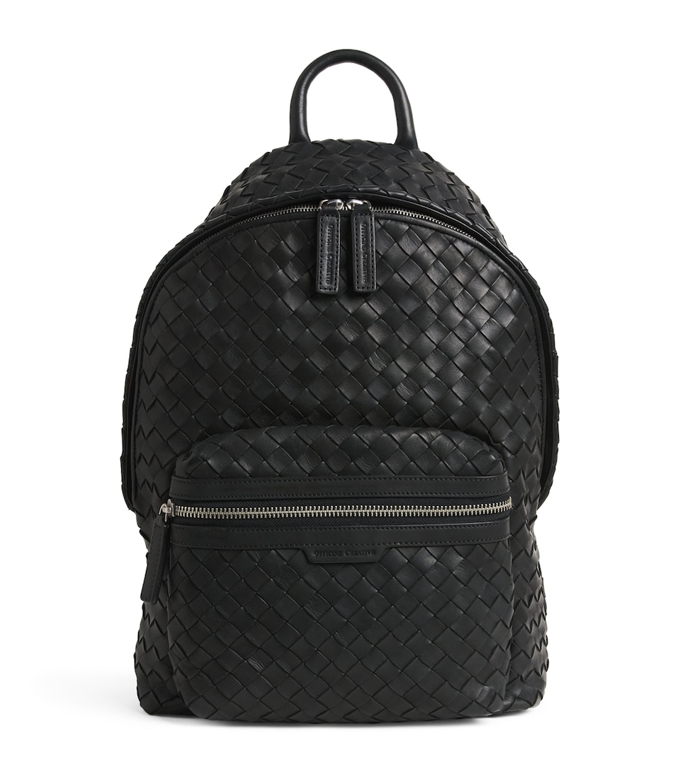 Officine Creative Leather Woven Armor Backpack Nero
