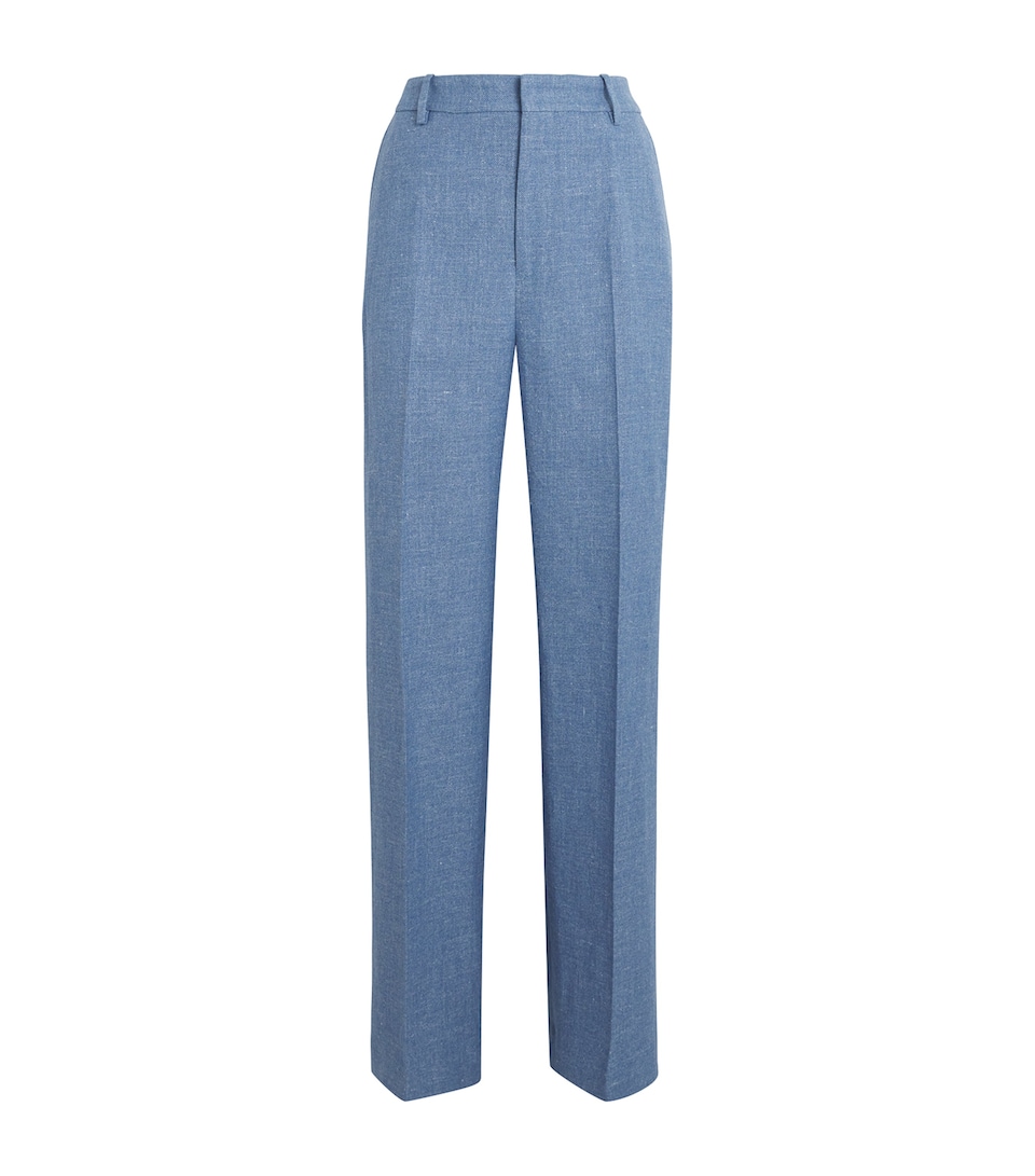 Linen-Cotton Wide-Leg Tailored Trousers