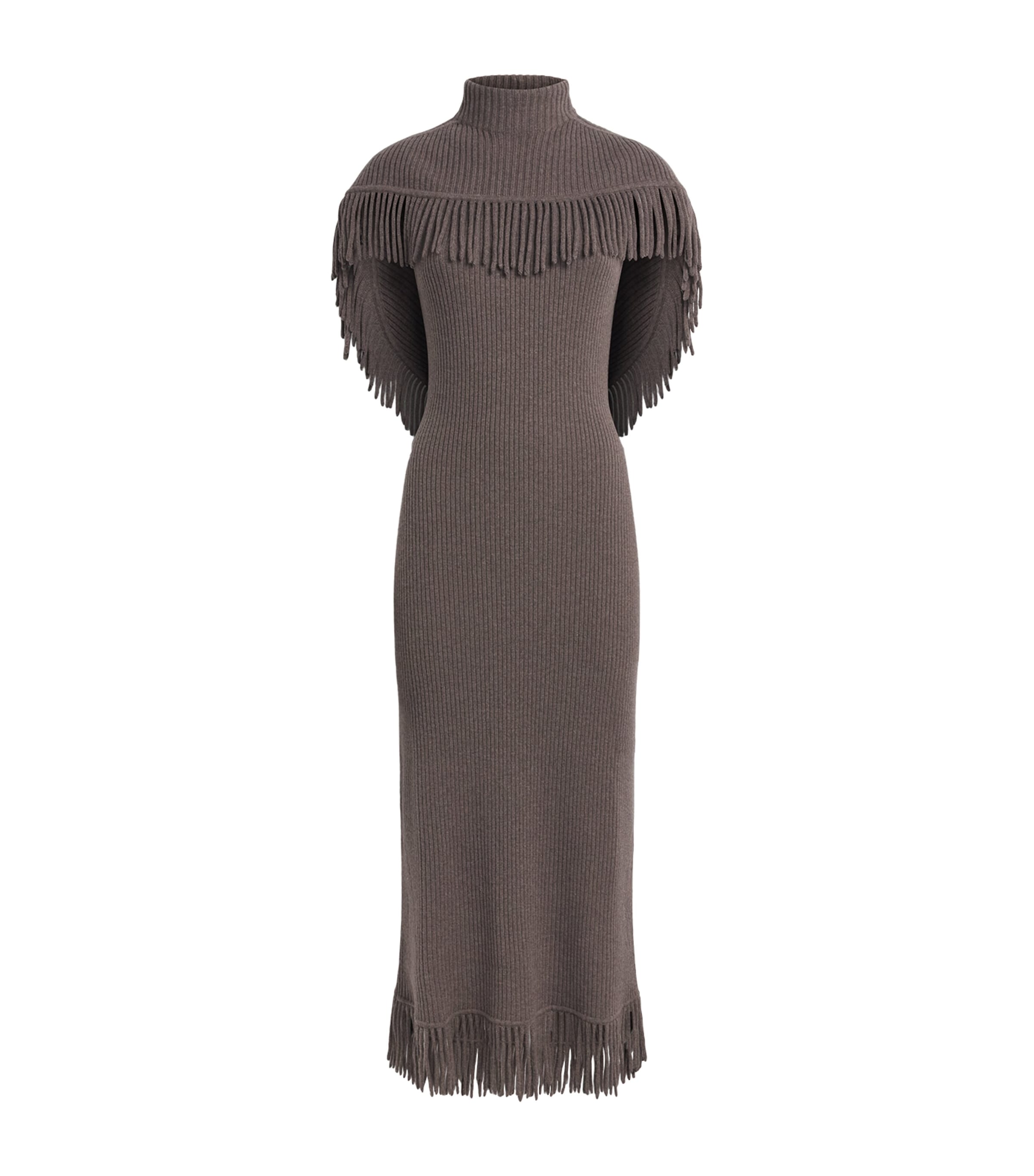 Simkhai Womens Wool-Cashmere Cape Jordan Midi Dress Mushroom Melange