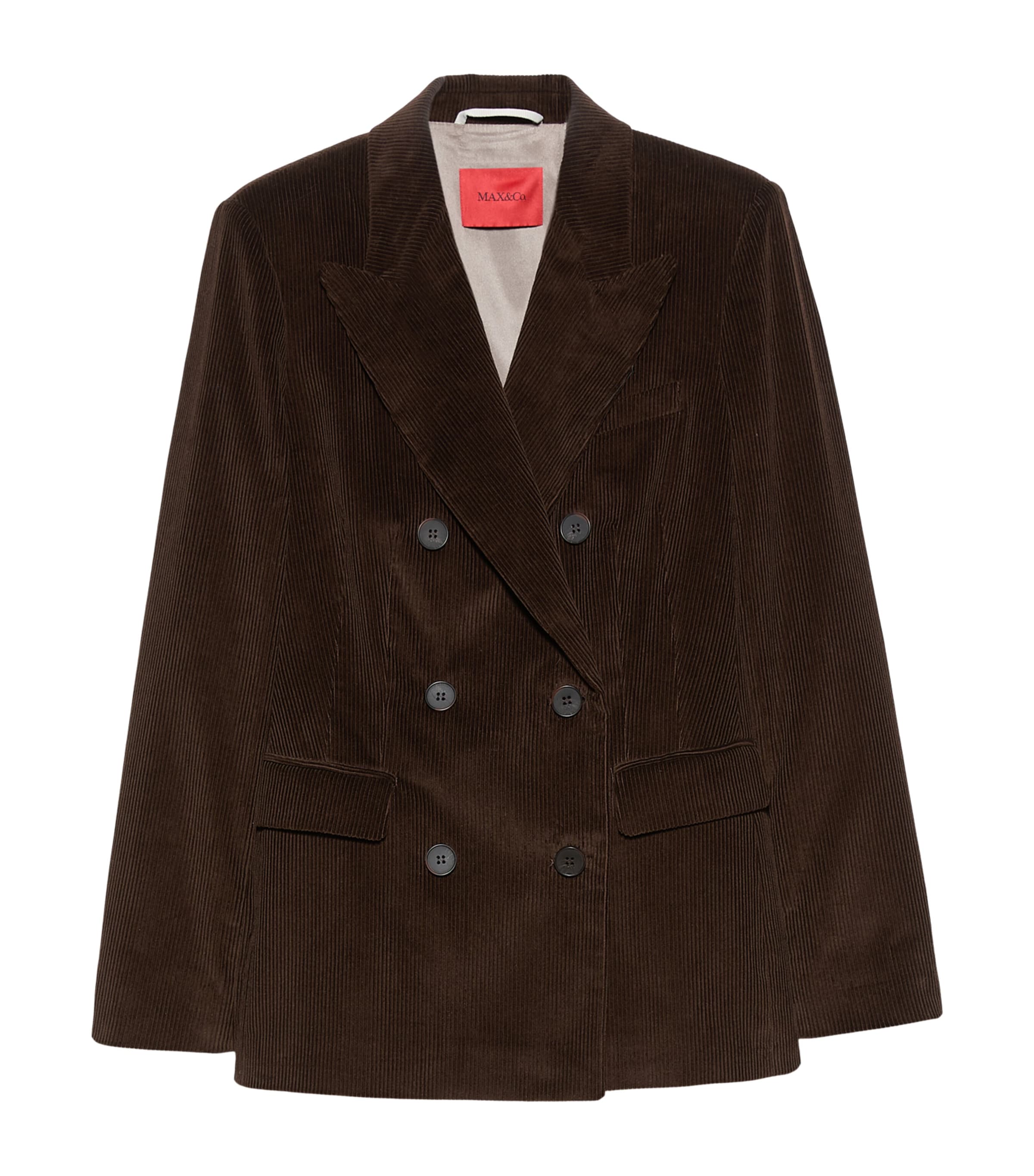 MAX&Co. Womens Corduroy Double-Breasted Blazer Dark Brown