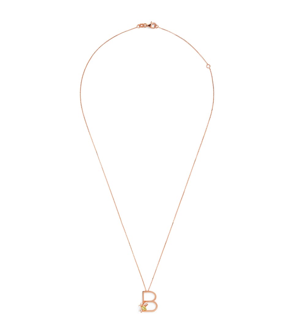 Rose Gold, Diamond and Peridot Letter ‘B’ Necklace