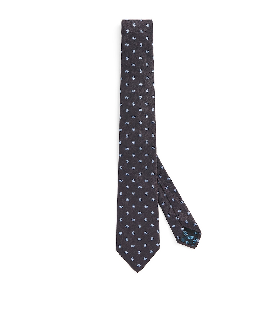 Silk-Linen Embroidered Paisley Tie