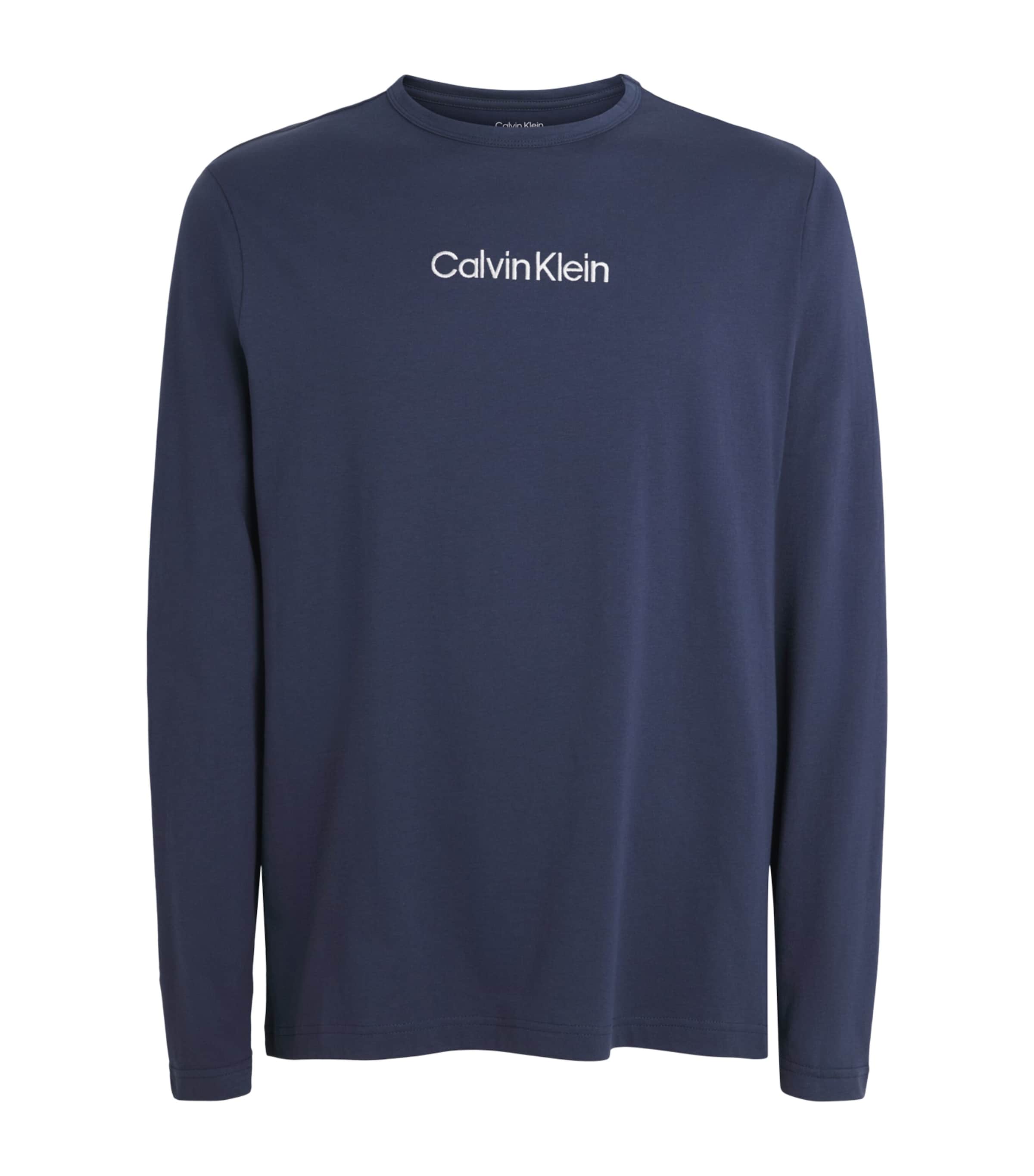 Calvin Klein Mens Cotton Logo Long-Sleeve Pyjama Top Blue Nights
