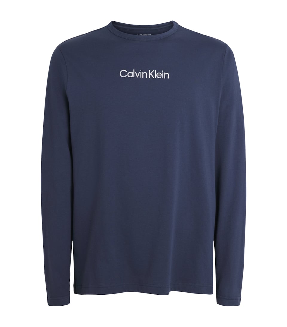 Calvin Klein Mens Cotton Logo Long-Sleeve Pyjama Top Blue Nights