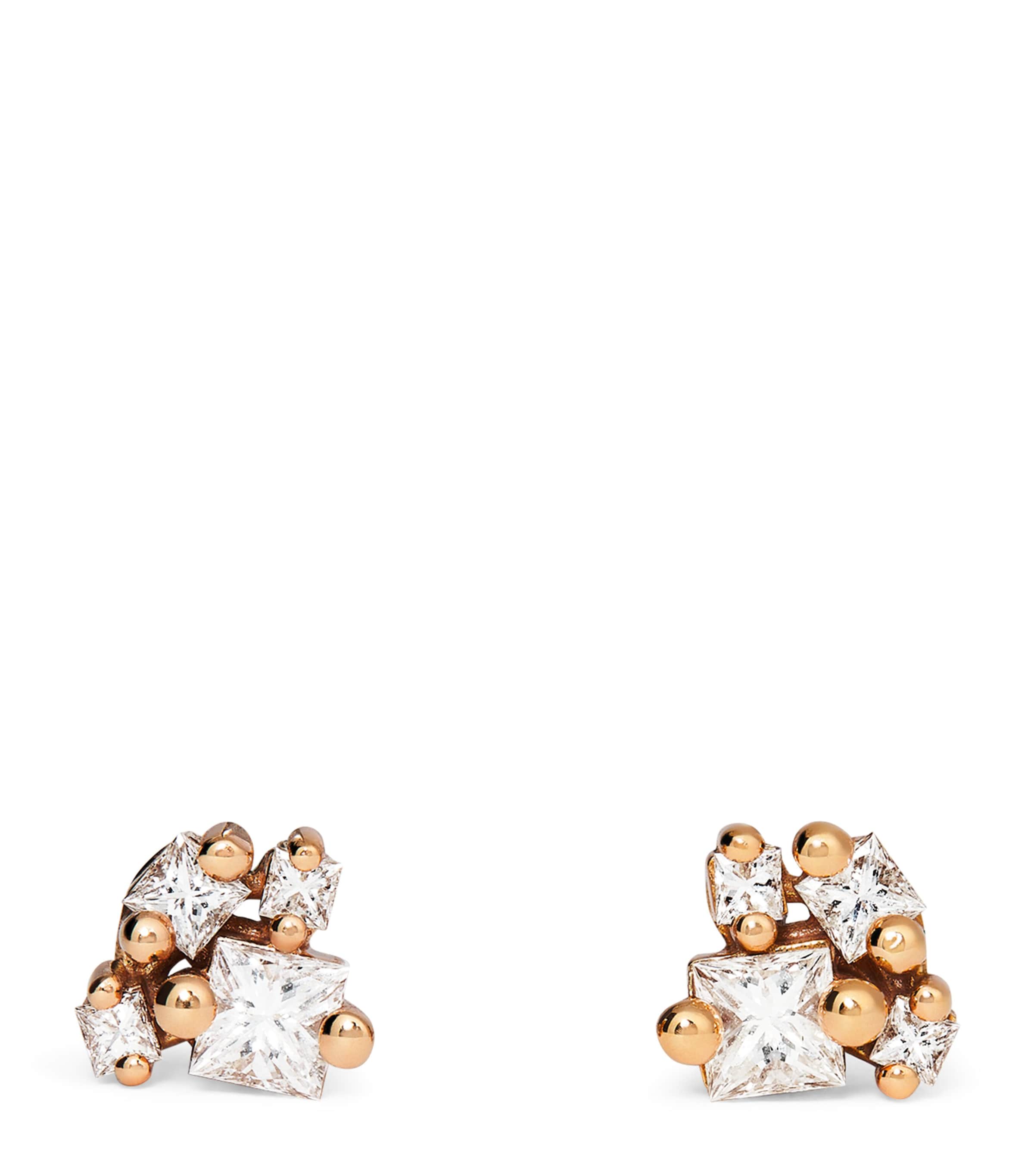 Rose Gold and Diamond Princess Stud Earrings