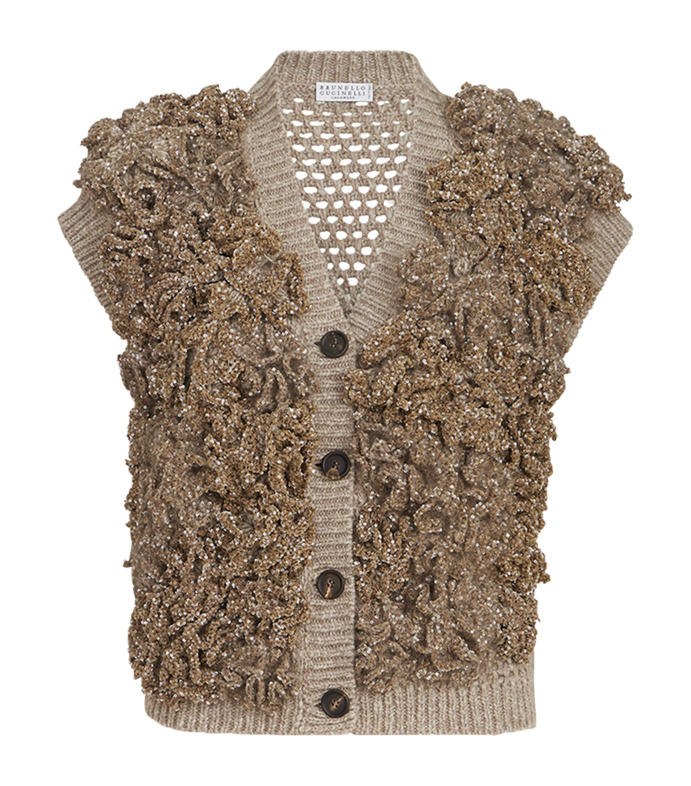 Brunello Cucinelli Womens Dazzling Blossom Opera Sweater Vest Beige+brown