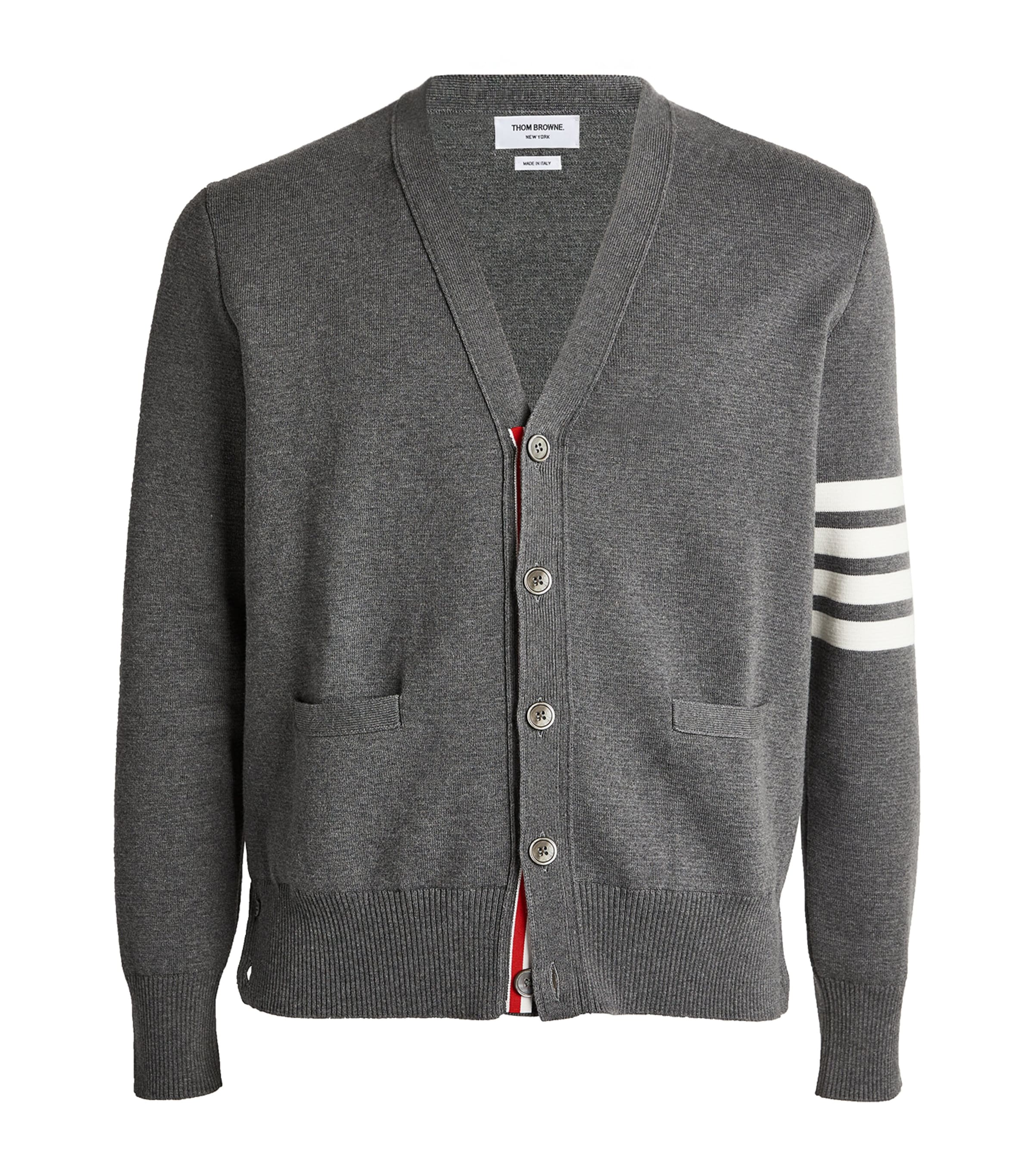 Thom Browne Mens Cotton 4-Bar Stripe Cardigan Med Grey