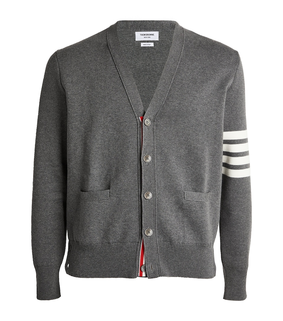 Thom Browne Mens Cotton 4-Bar Stripe Cardigan Med Grey