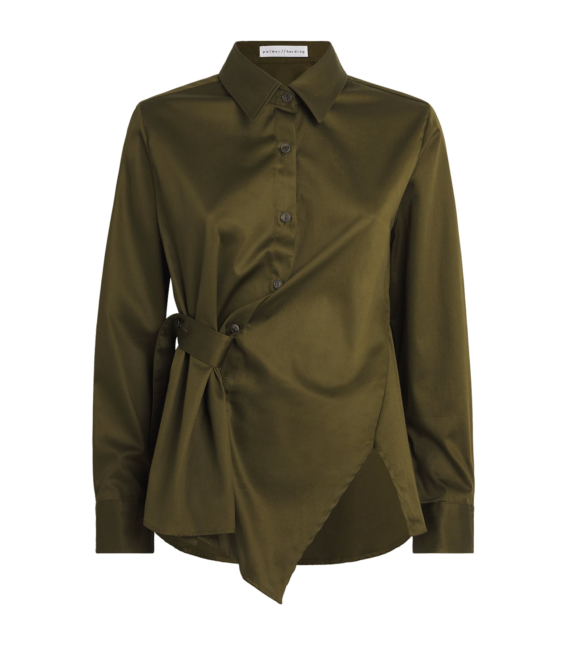 Palmer//Harding Womens Sateen Cotton Twisted Shirt Green Cotton Sateen