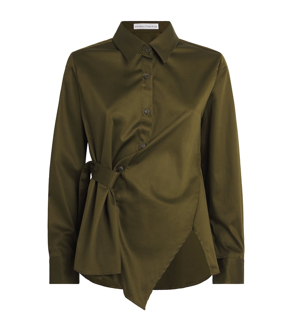 Palmer//Harding Womens Sateen Cotton Twisted Shirt Green Cotton Sateen