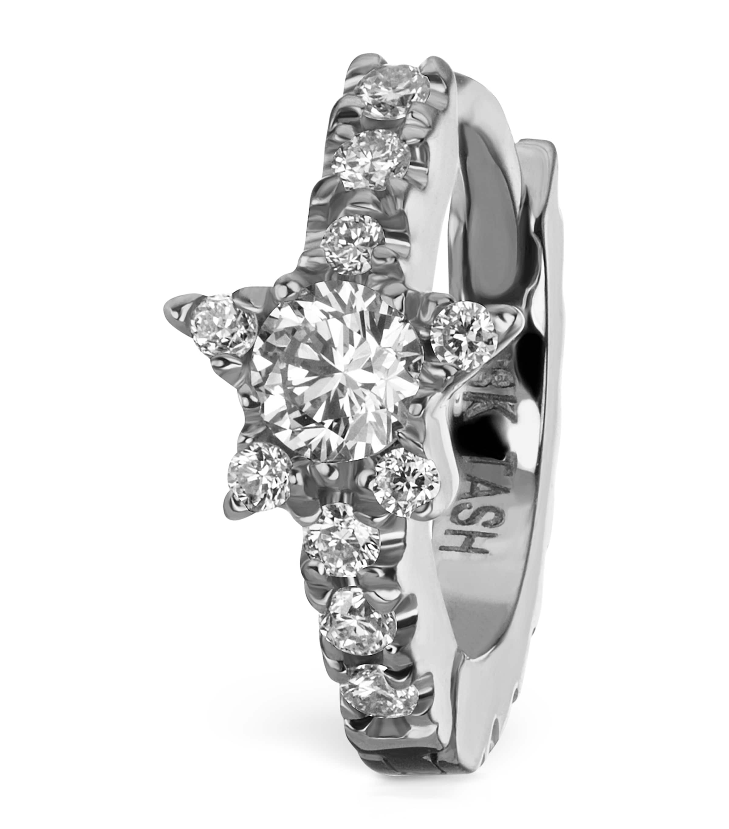 White Gold Diamond Star Eternity Hoop Earring (6.5mm)