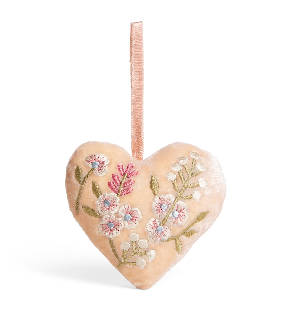 Anke Drechsel Velvet Embroidered Heart Tree Decoration Old Rose