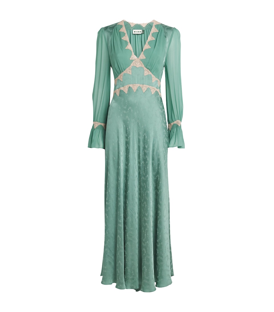 Rixo Womens Floral Jacquard Arlena Midi Dress Flrl Trl Jqrd Sg Grn
