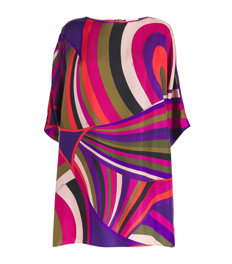 Silk Iride Print Mini Kaftan Dress