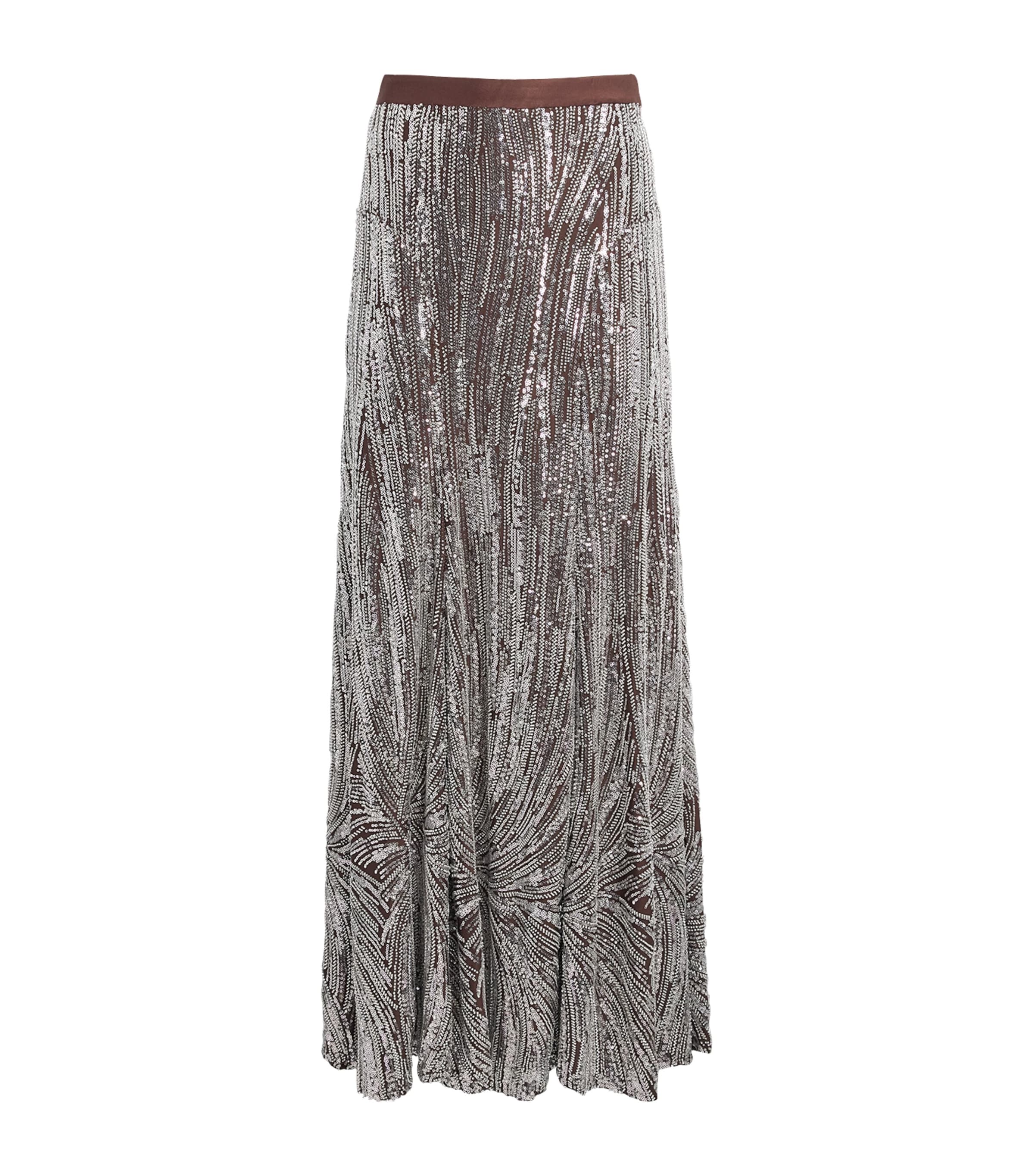 Rabanne Womens Sequin-Embellished Maxi Skirt Silver/brown