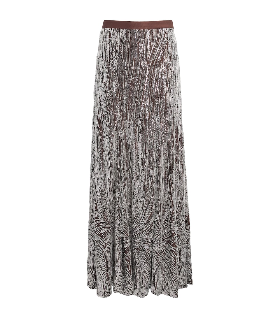Rabanne Womens Sequin-Embellished Maxi Skirt Silver/brown